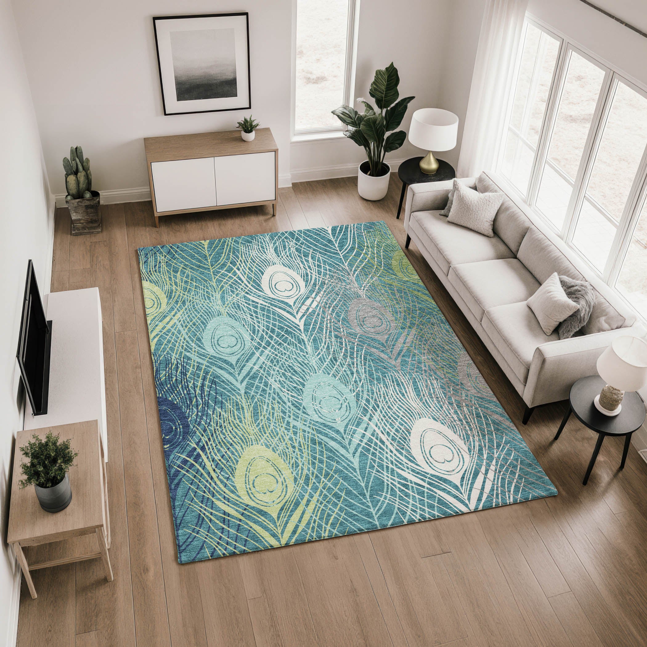 Zanzibar Machine Washable Transitional Teal Rug 2'6" x 3'10" #shape_Rectangle