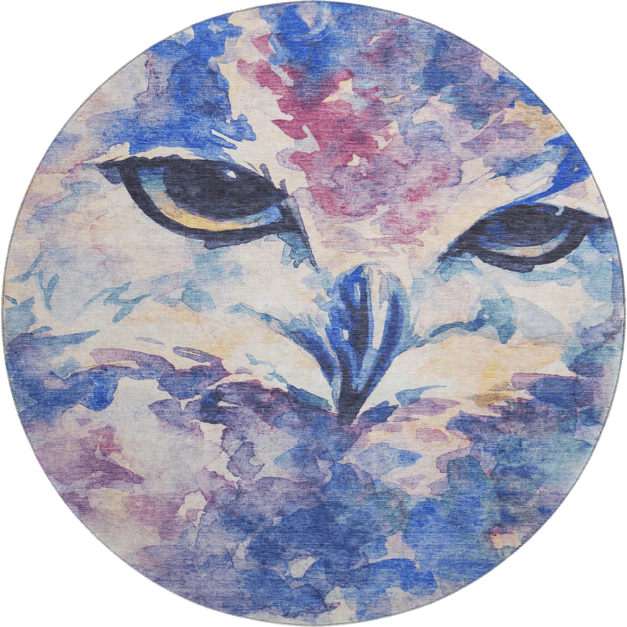 Athens Machine Washable Transitional Blue Rug 8' x 8' #shape_Round