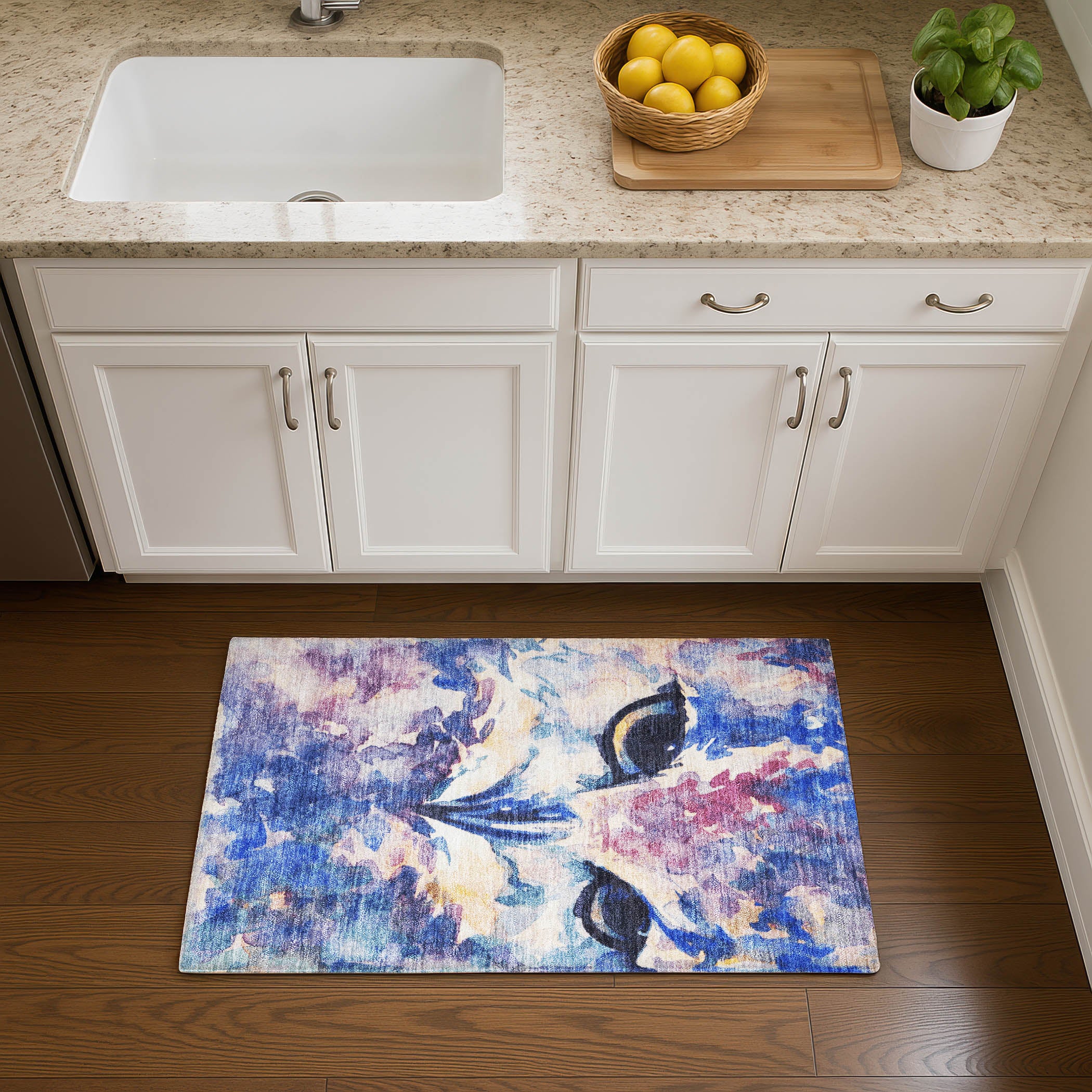 Athens Machine Washable Transitional Blue Rug 1'8" x 2'6" #shape_Rectangle