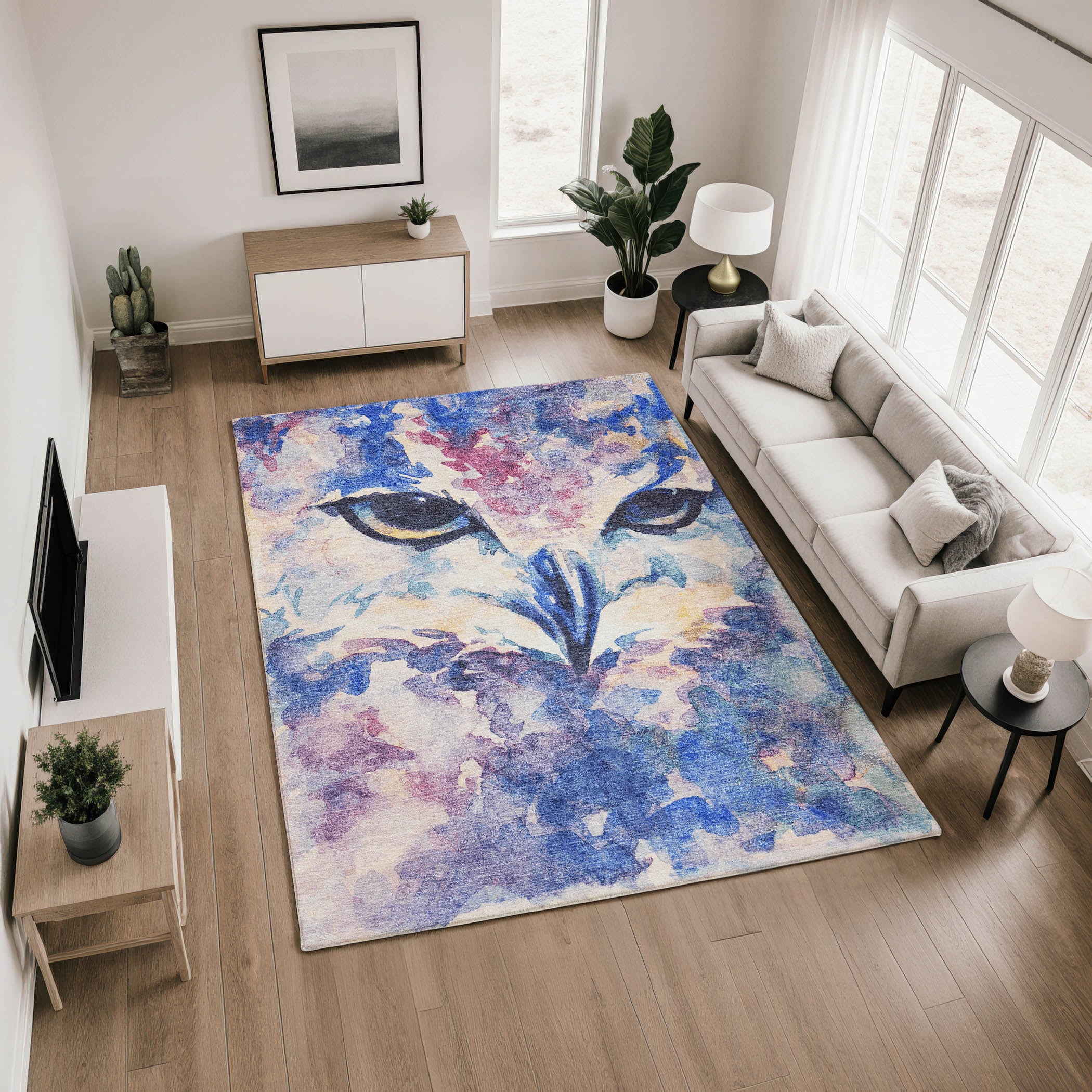 Athens Machine Washable Transitional Blue Rug 2'6" x 3'10" #shape_Rectangle