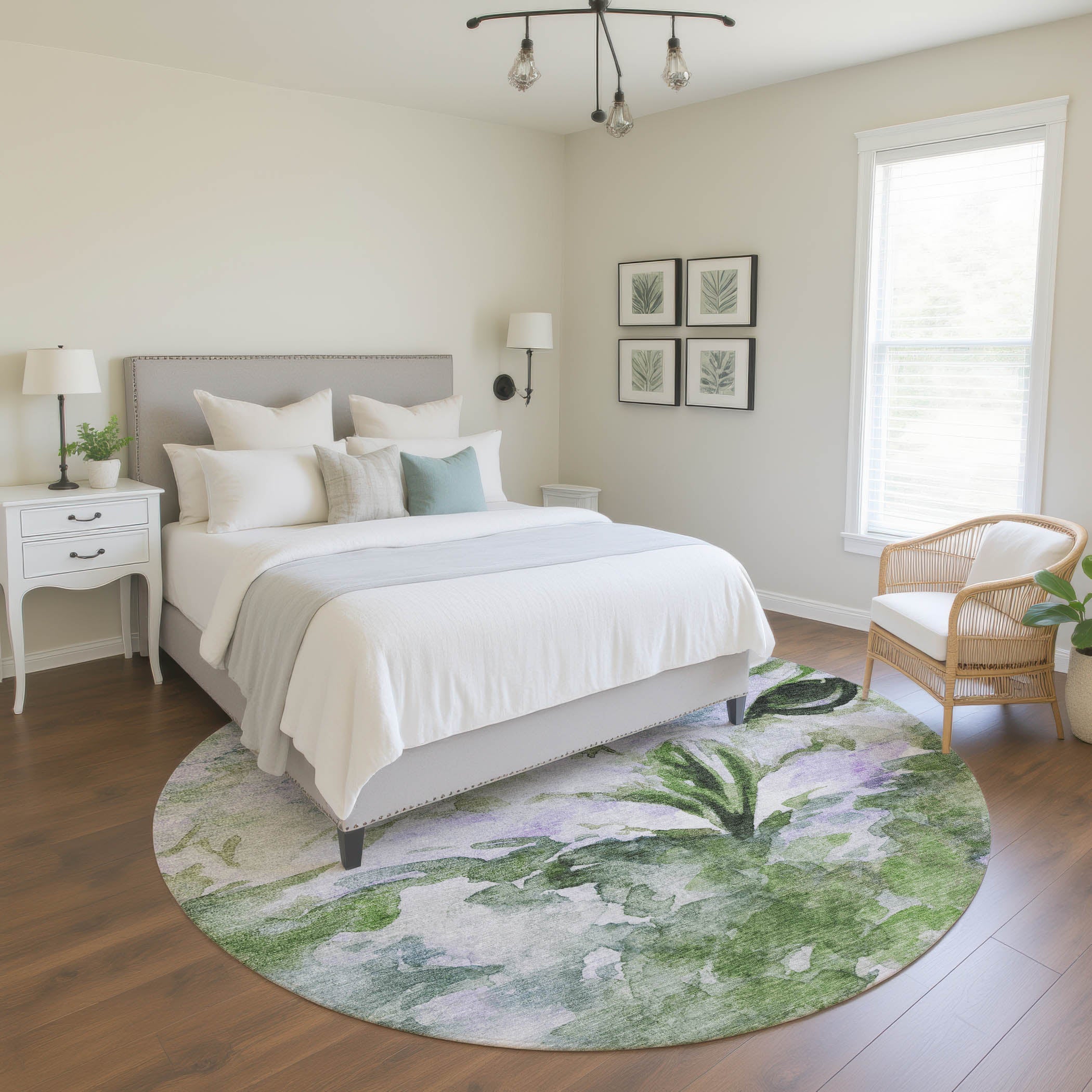 Athens Machine Washable Transitional Green Rug 8' x 8' #shape_Round