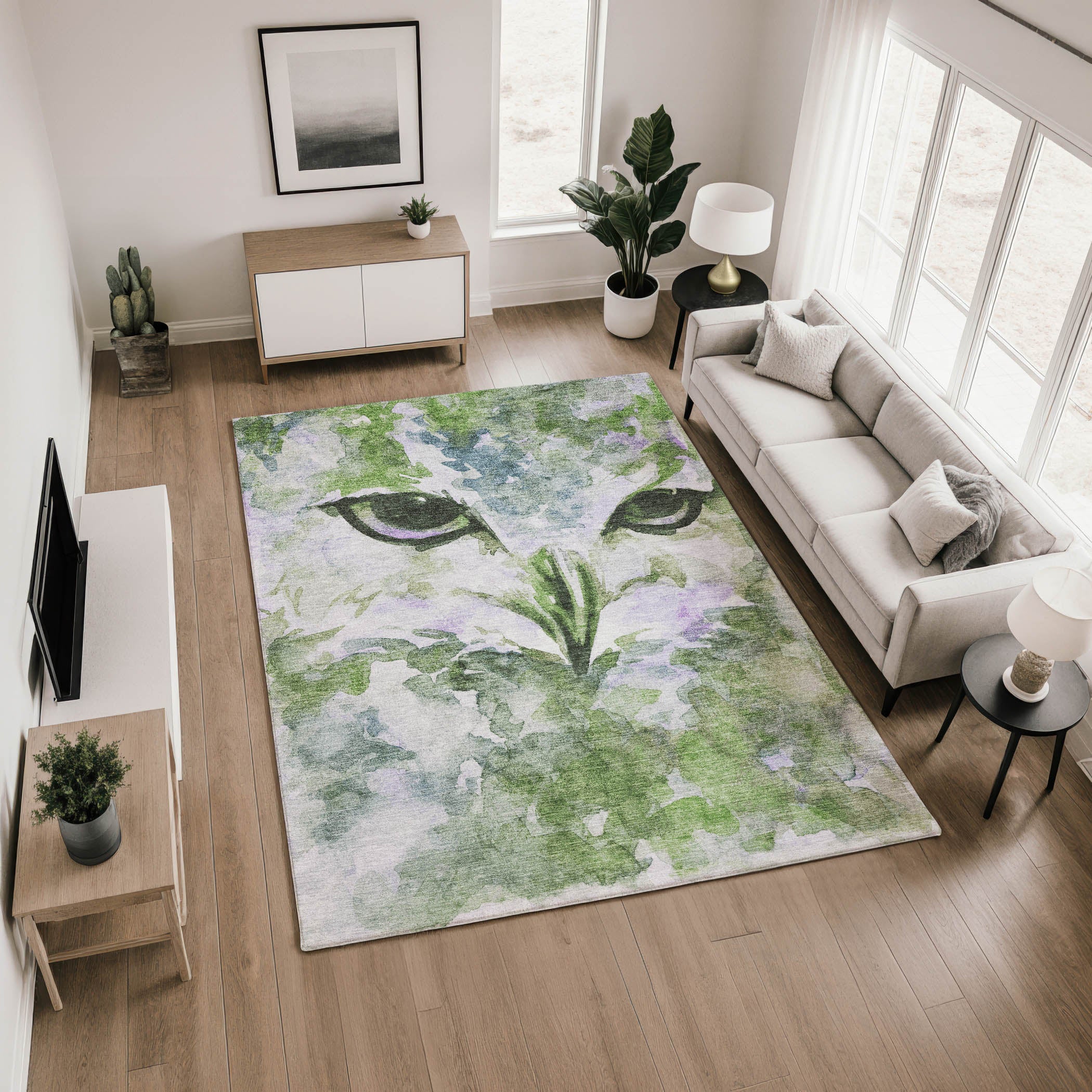 Athens Machine Washable Transitional Green Rug 2'6" x 3'10" #shape_Rectangle