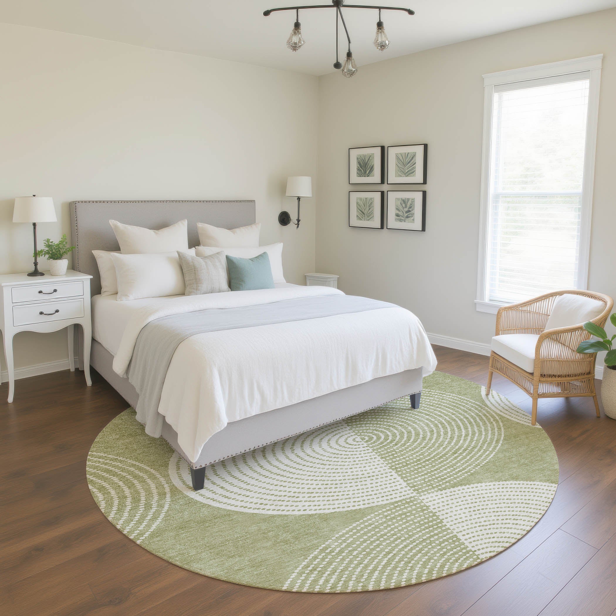 Santorini Machine Washable Transitional Aloe Green Rug 8' x 8' #shape_Round