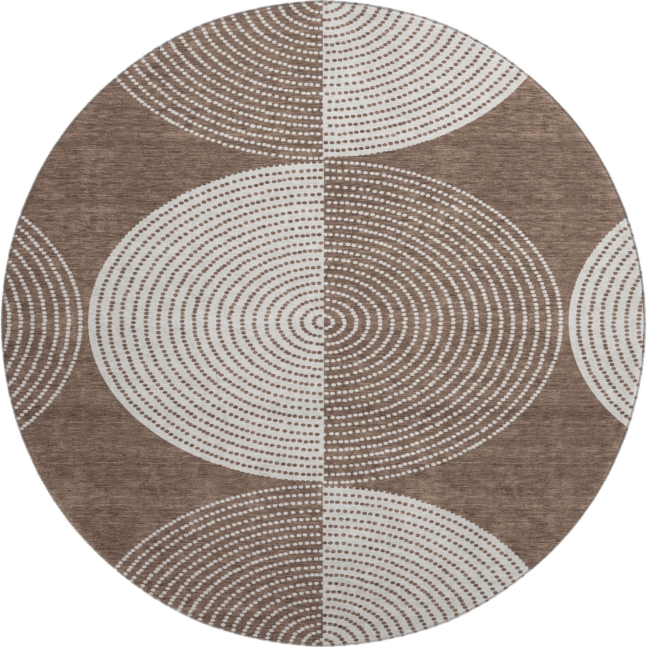 Santorini Machine Washable Transitional Beige Brown Rug 8' x 8' #shape_Round