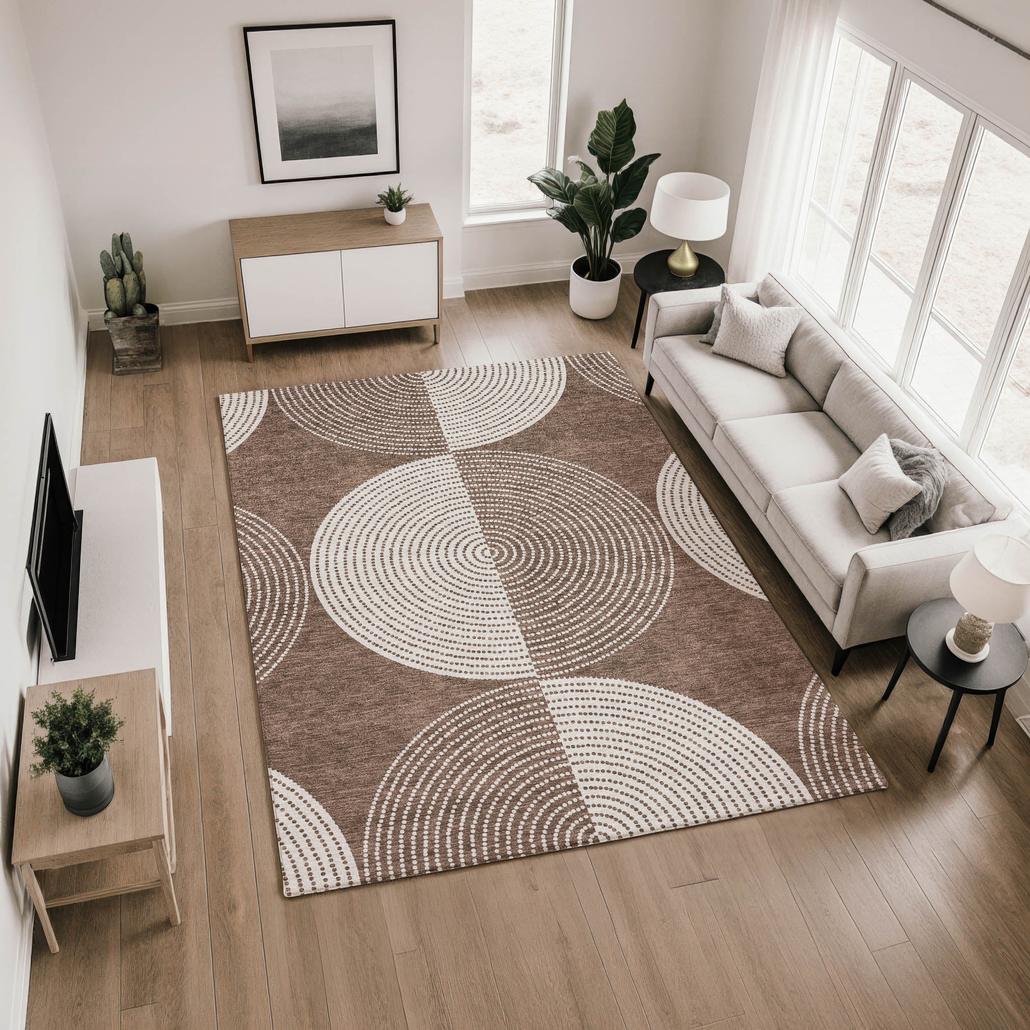 Santorini Machine Washable Transitional Beige Brown Rug 2'6" x 3'10" #shape_Rectangle