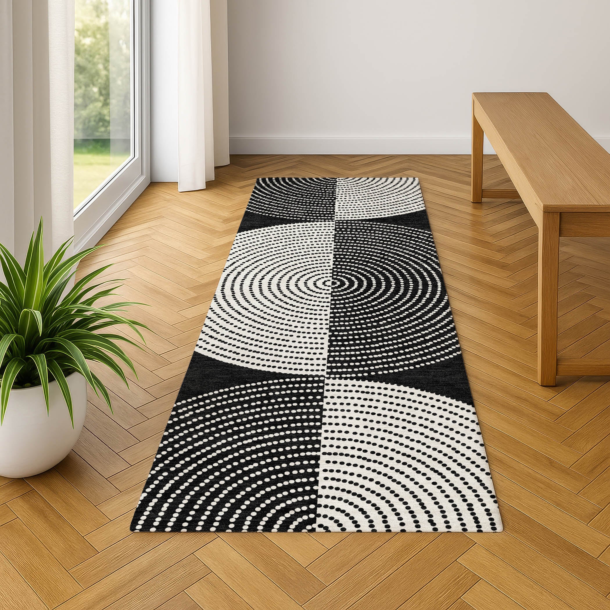Santorini Machine Washable Transitional Black Rug 2'3" x 7'6" #shape_Runner