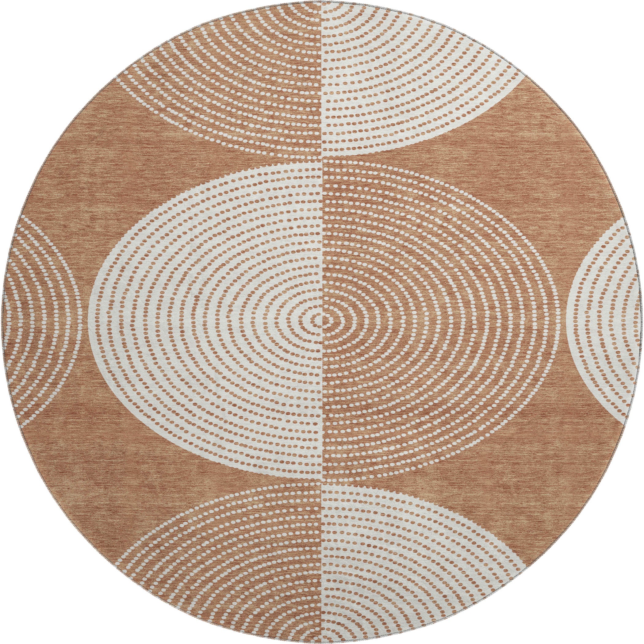 Santorini Machine Washable Transitional Copper Orange Rug 8' x 8' #shape_Round