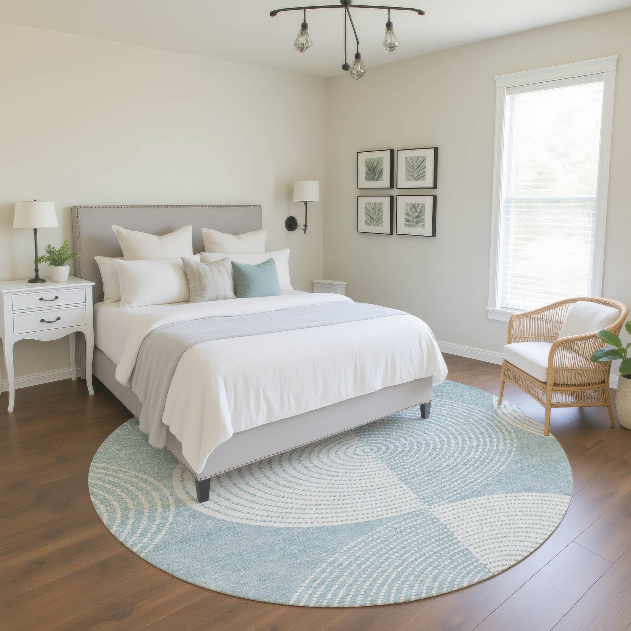 Santorini Machine Washable Transitional Denim Blue Rug 8' x 8' #shape_Round