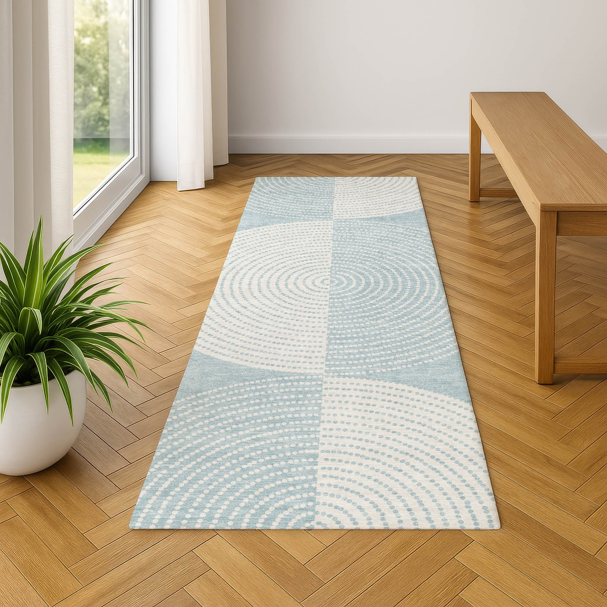 Santorini Machine Washable Transitional Denim Blue Rug 2'3" x 7'6" #shape_Runner