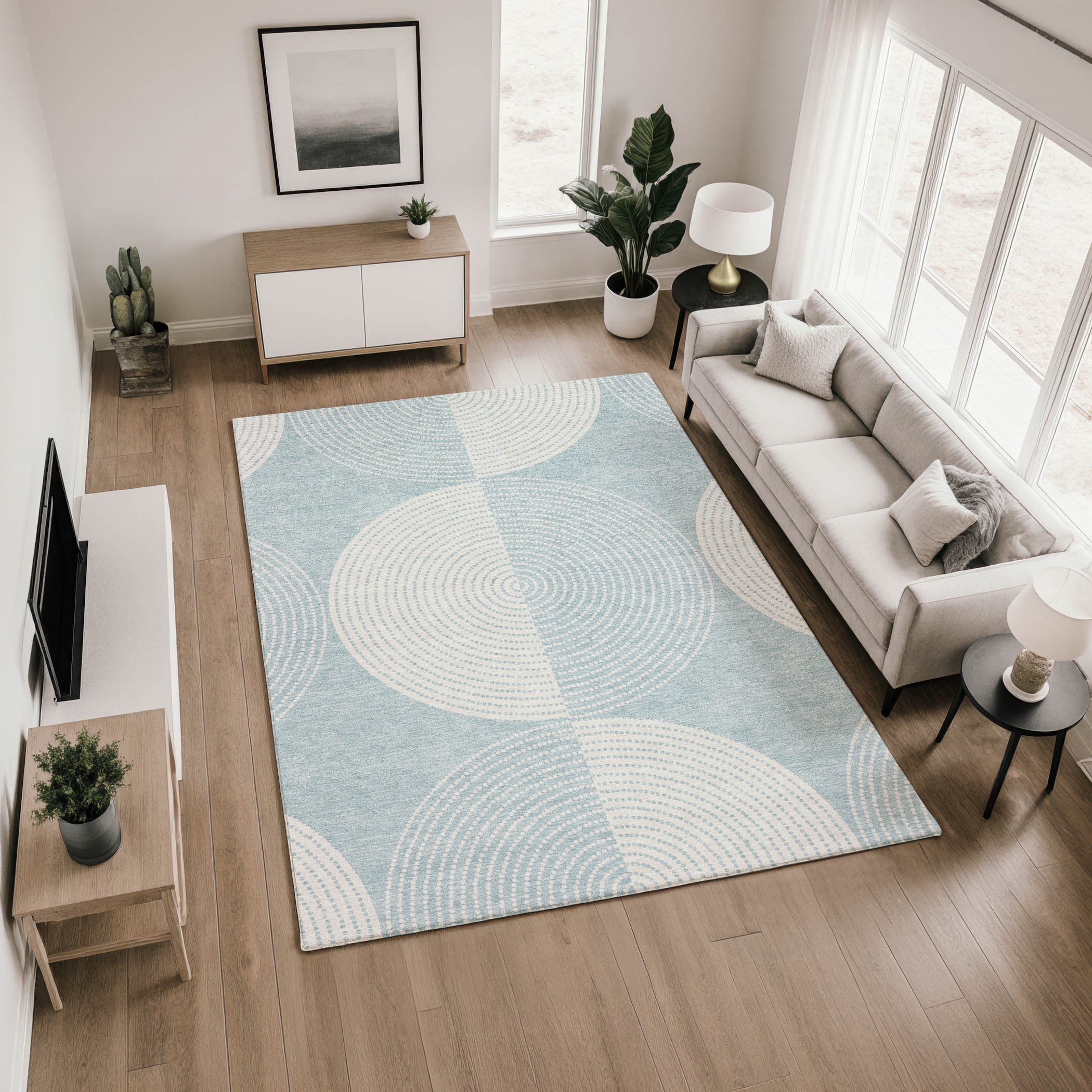 Santorini Machine Washable Transitional Denim Blue Rug 2'6" x 3'10" #shape_Rectangle