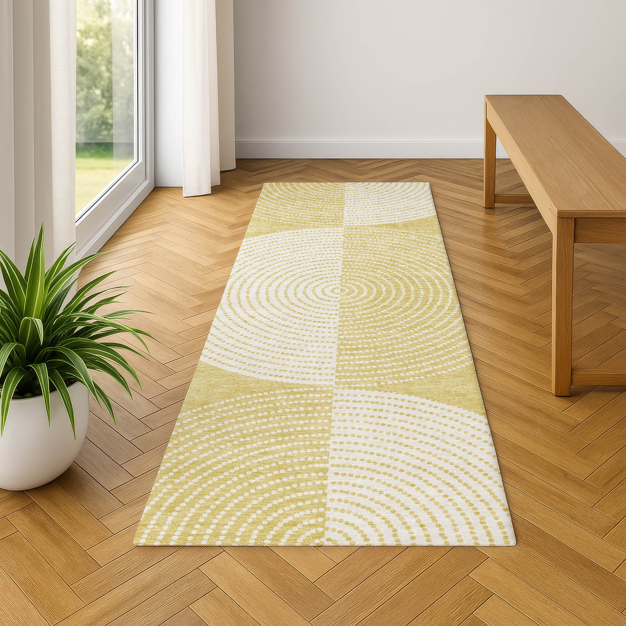 Santorini Machine Washable Transitional Gold Rug 2'3" x 7'6" #shape_Runner