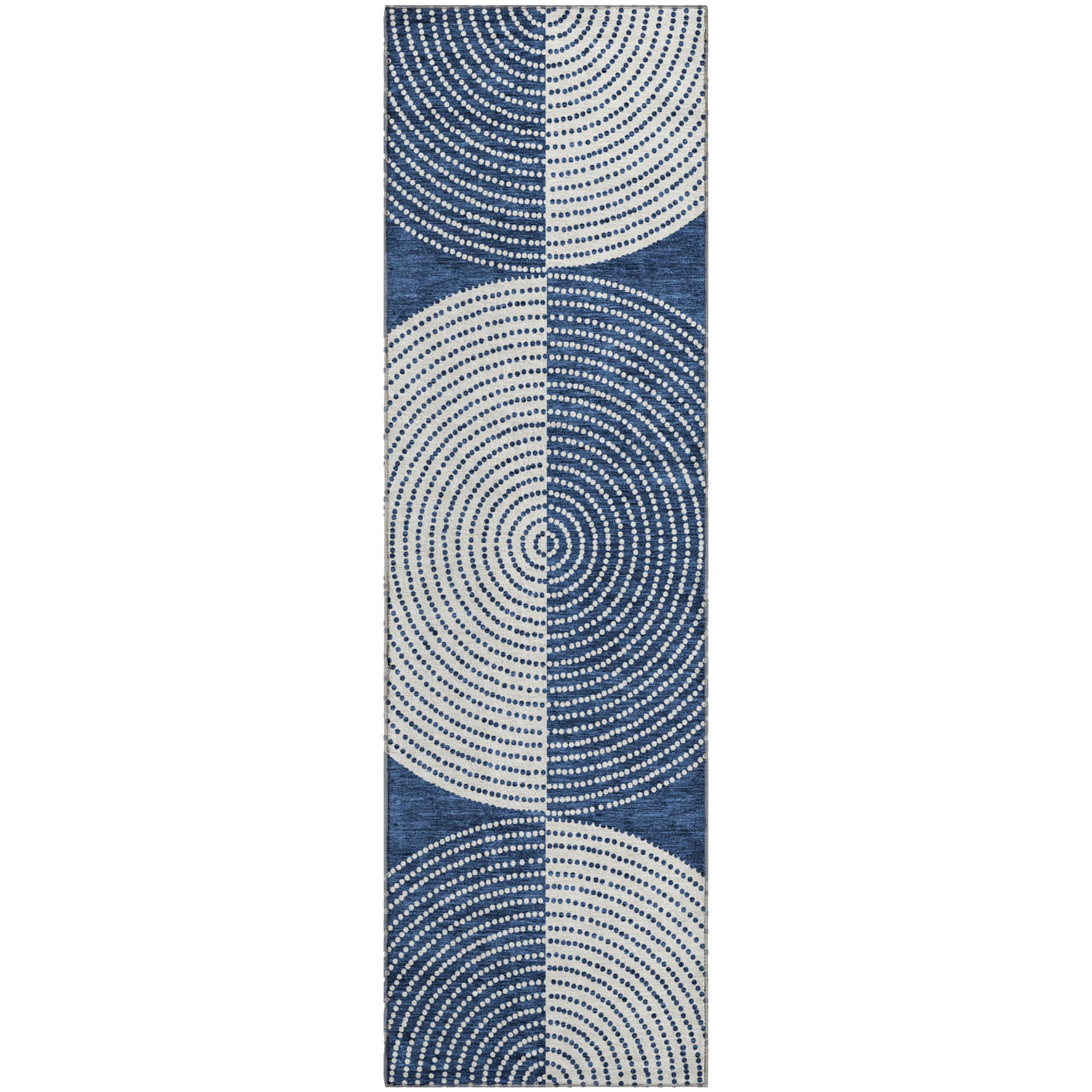 Santorini Machine Washable Transitional Navy Blue Rug 2'3" x 7'6" #shape_Runner