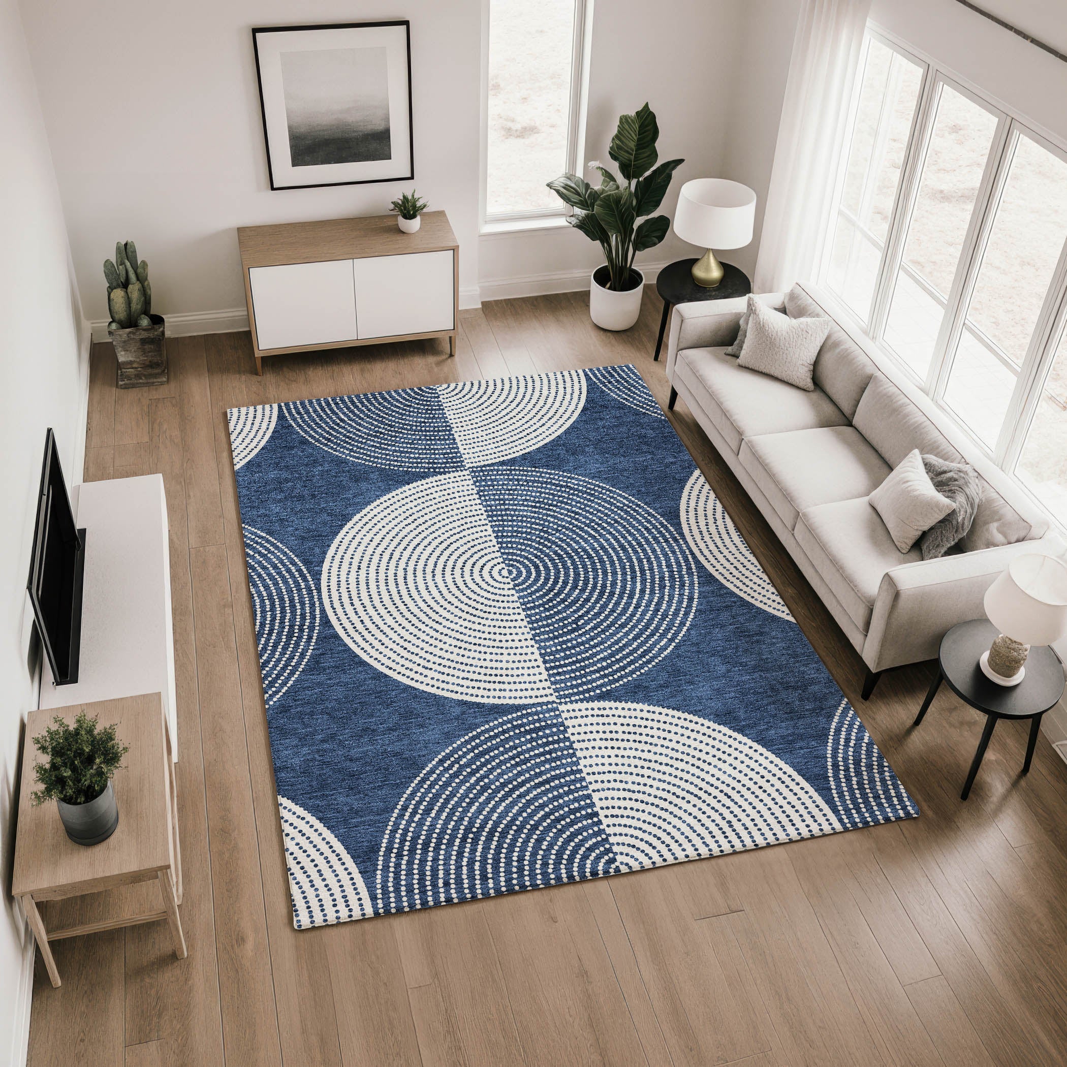 Santorini Machine Washable Transitional Navy Blue Rug 2'6" x 3'10" #shape_Rectangle
