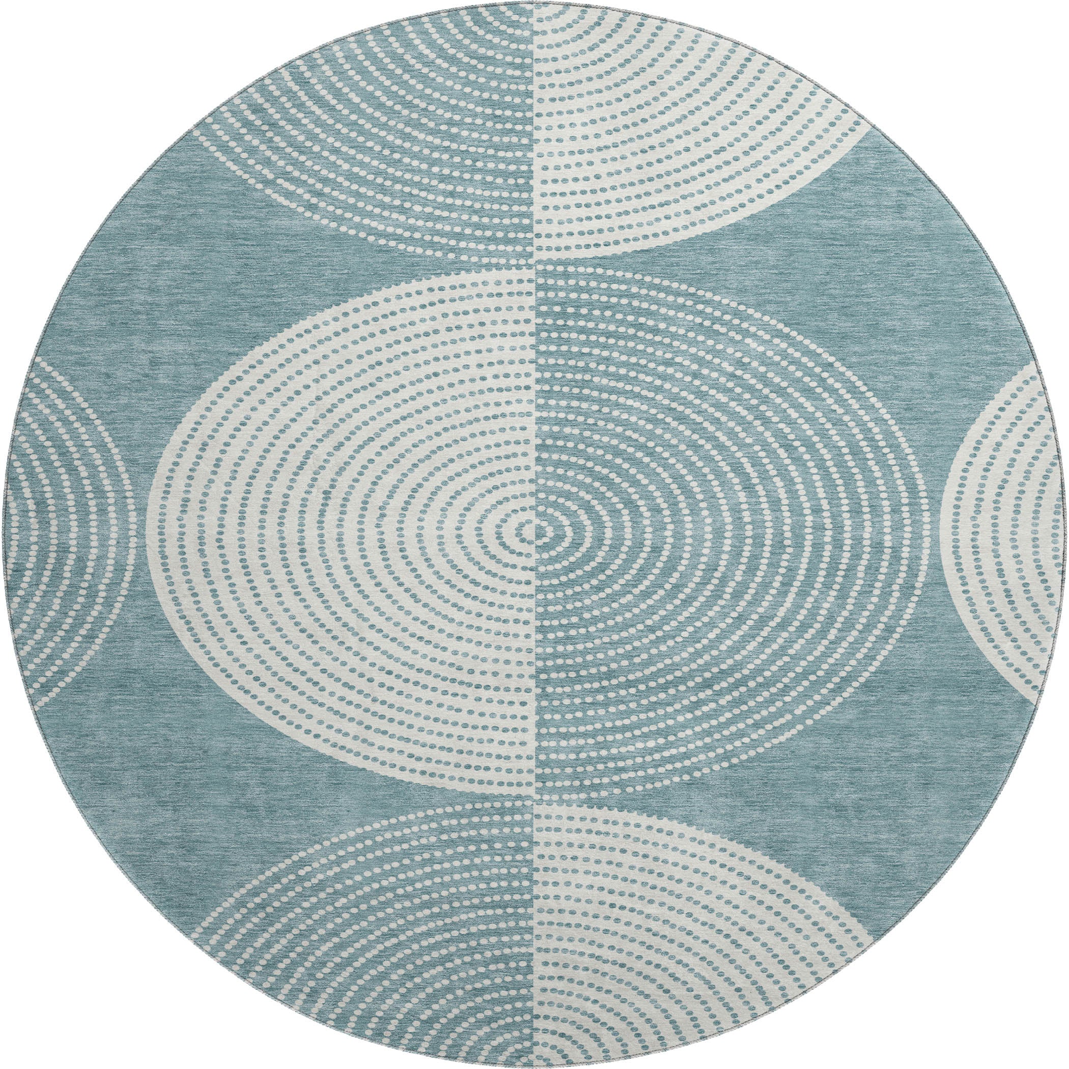 Santorini Machine Washable Transitional Teal Rug 8' x 8' #shape_Round