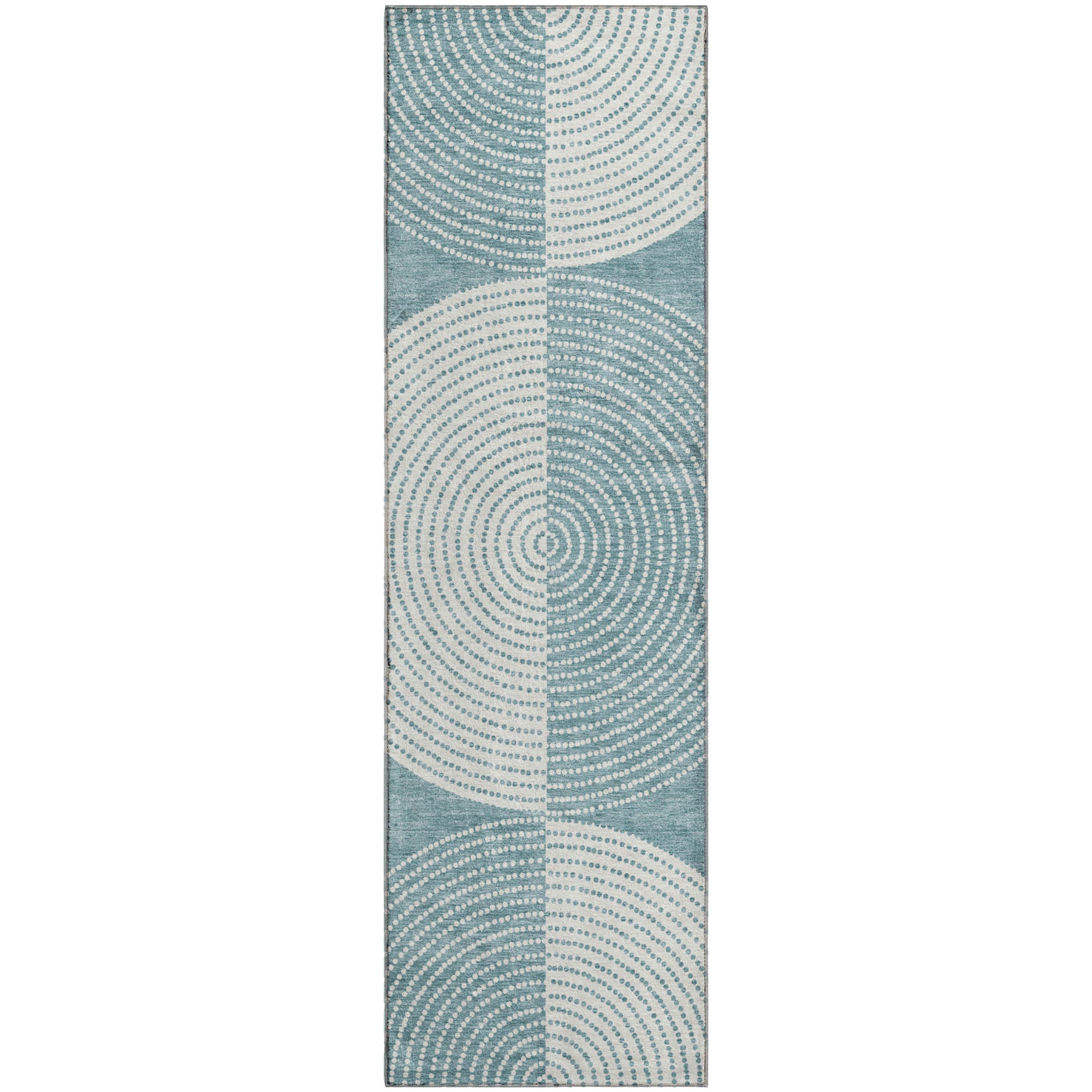 Santorini Machine Washable Transitional Teal Rug 2'3" x 7'6" #shape_Runner