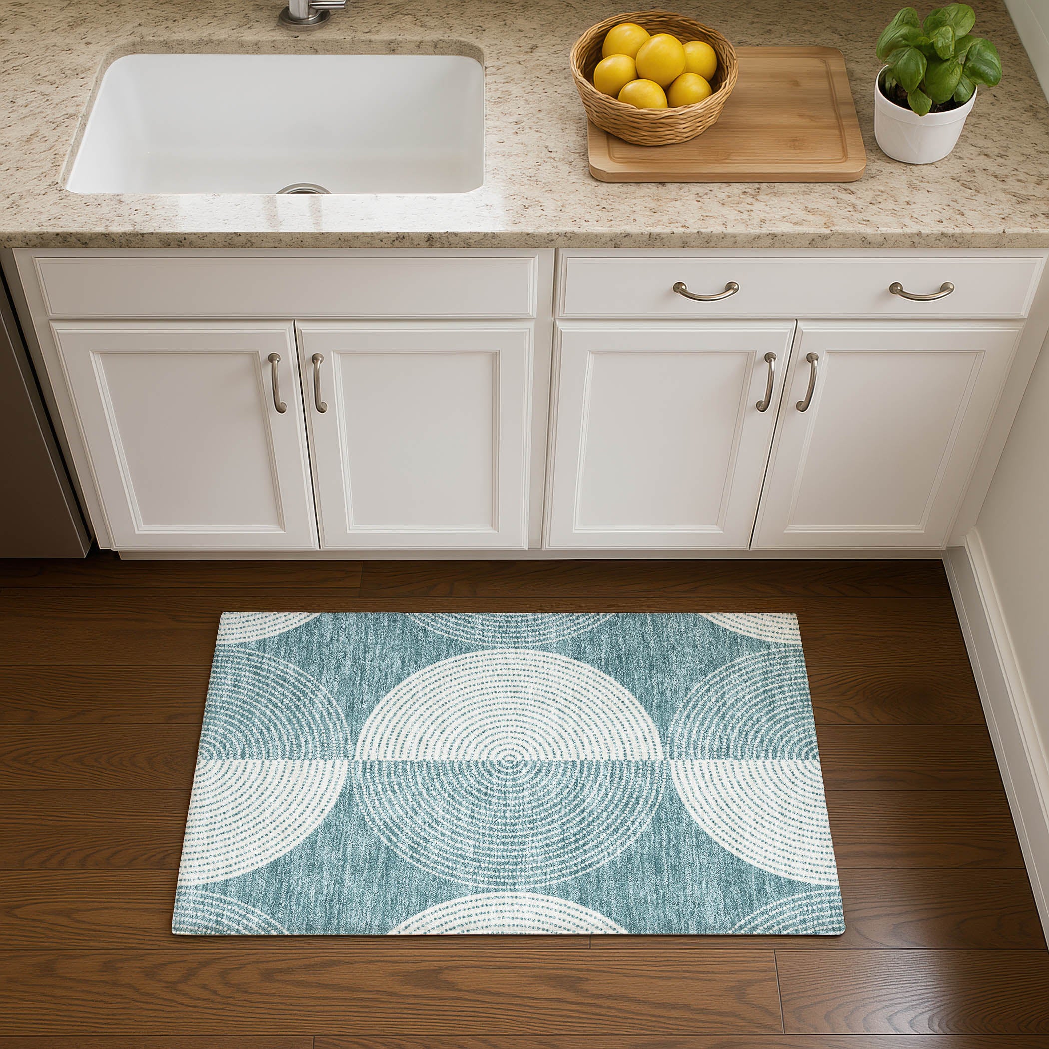Santorini Machine Washable Transitional Teal Rug 1'8" x 2'6" #shape_Rectangle