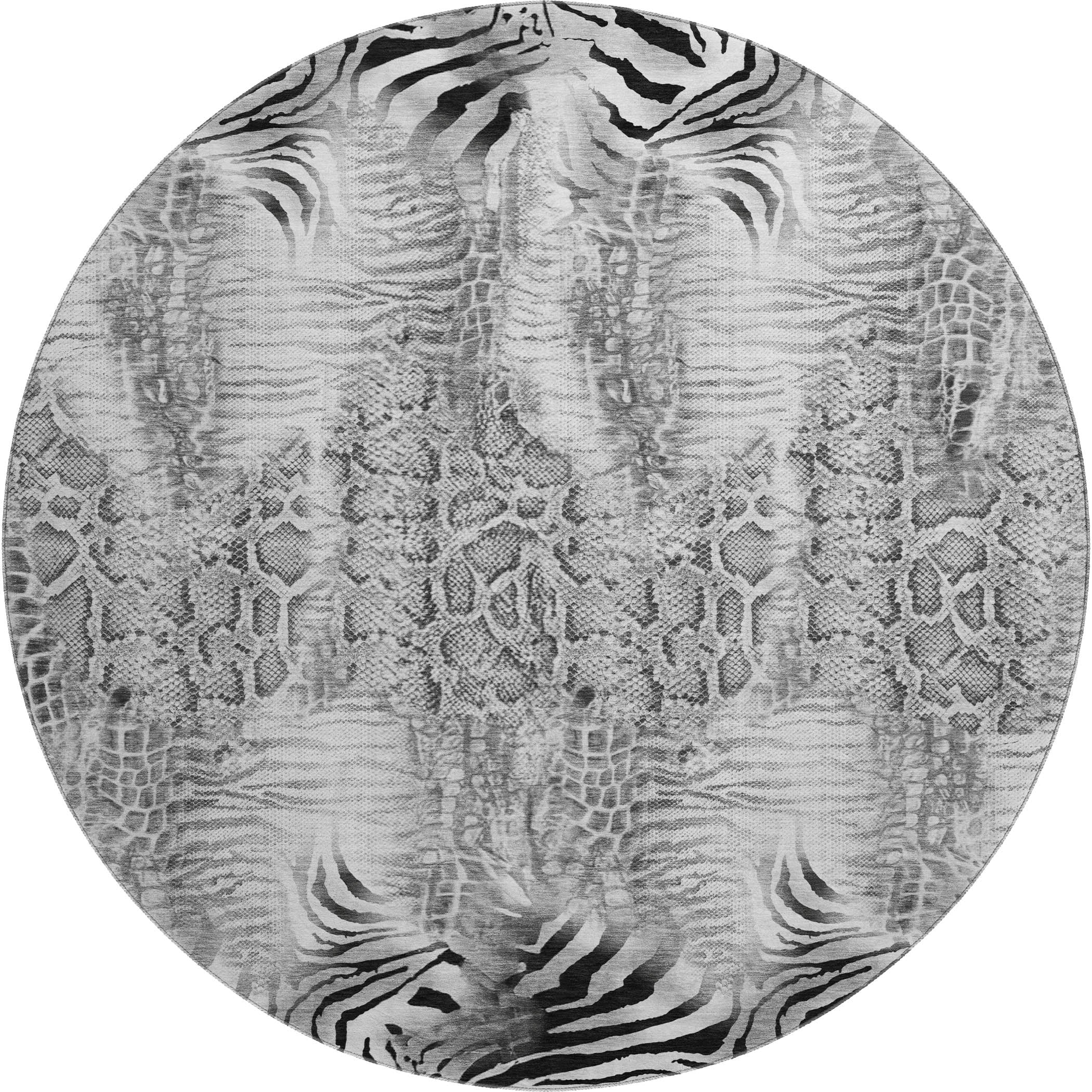 Sarajevo Machine Washable Transitional Gray Rug 8' x 8' #shape_Round