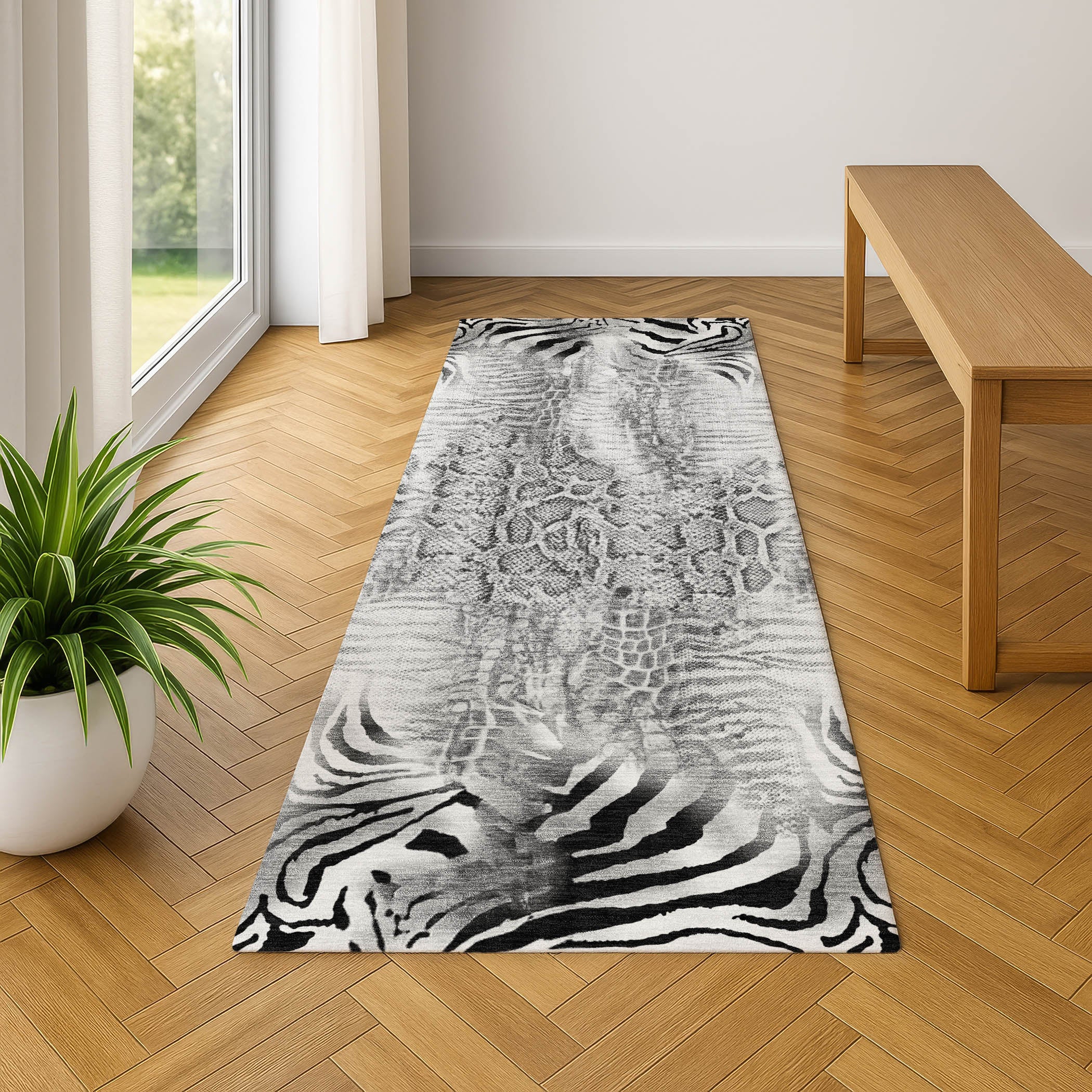 Sarajevo Machine Washable Transitional Gray Rug 2'3" x 7'6" #shape_Runner