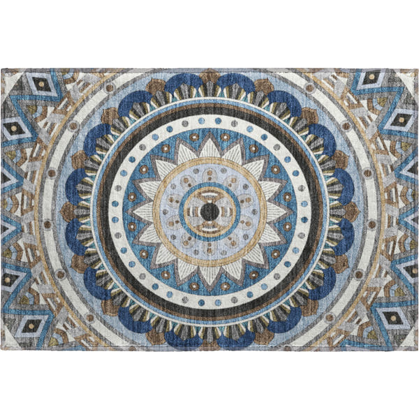 Split Machine Washable Transitional Denim Blue Rug 1'8" x 2'6"