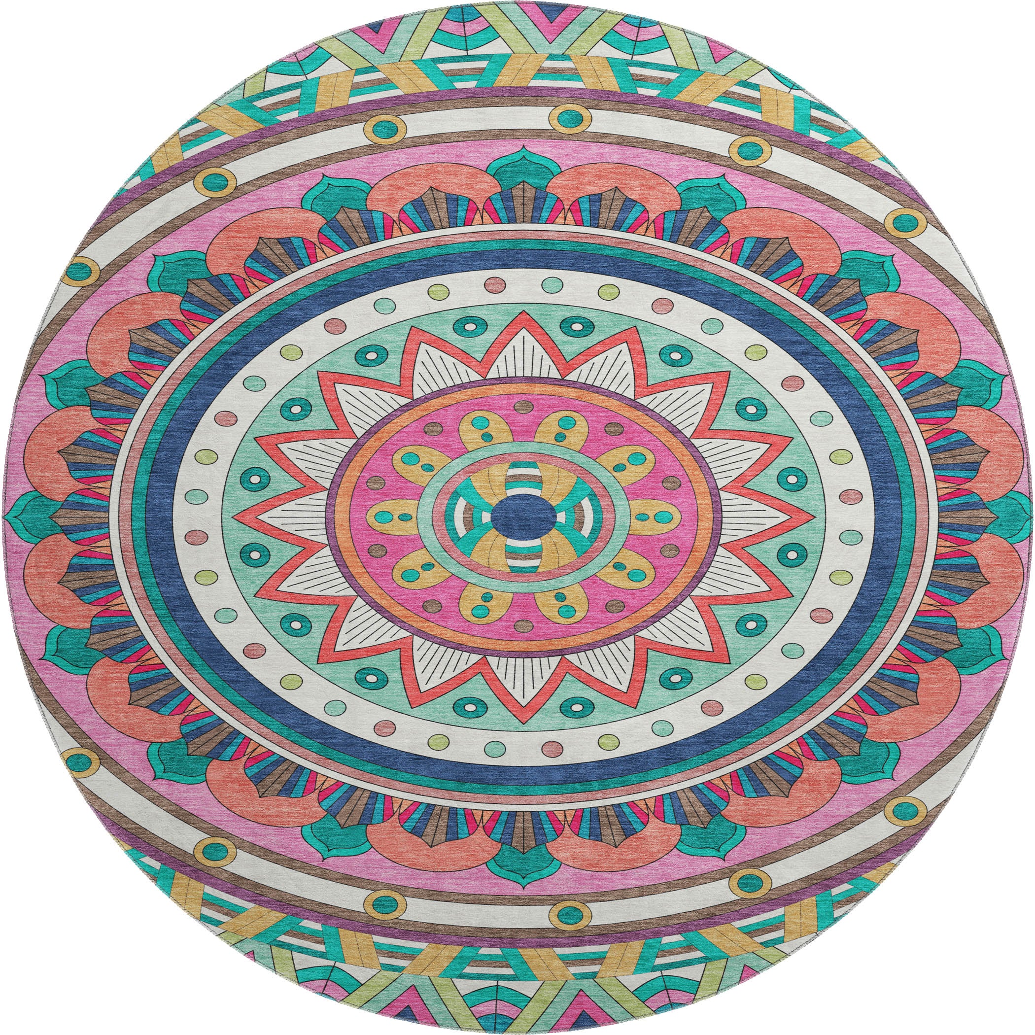 Split Machine Washable Transitional Pink Rug 8' x 8' #shape_Round