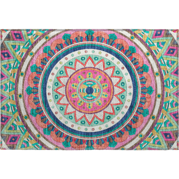 Split Machine Washable Transitional Pink Rug 1'8" x 2'6"