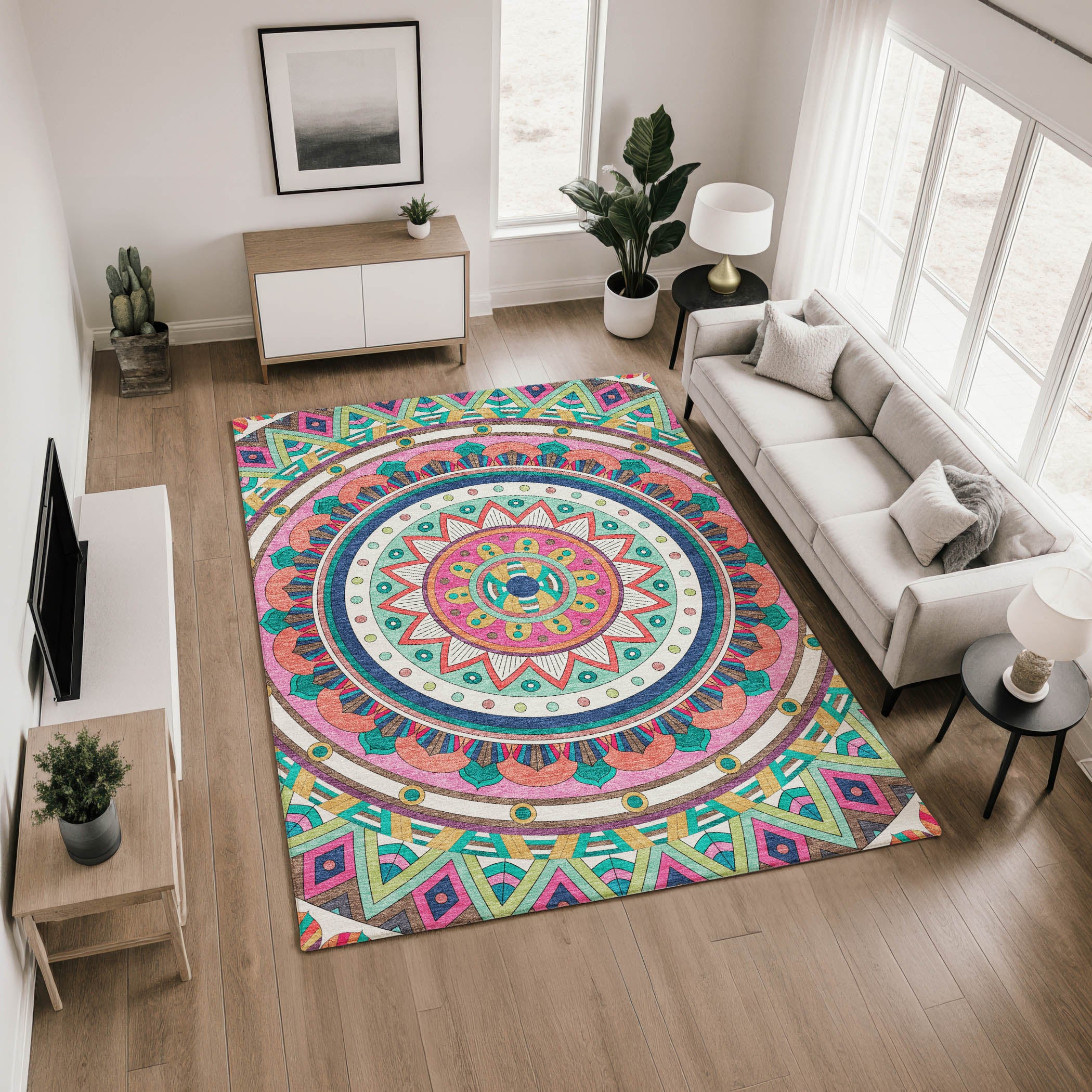 Split Machine Washable Transitional Pink Rug 2'6" x 3'10" #shape_Rectangle