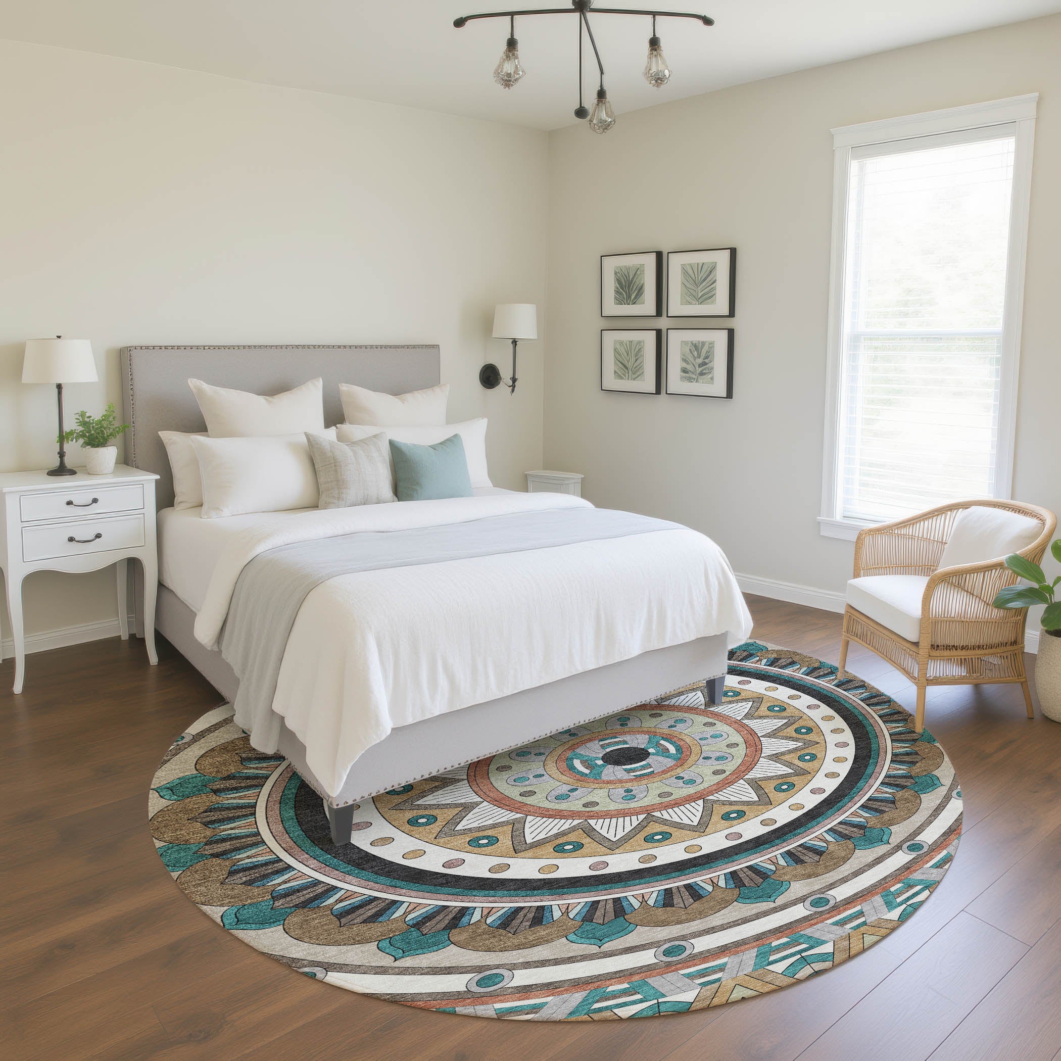Split Machine Washable Transitional Taupe Brown Rug 8' x 8' #shape_Round