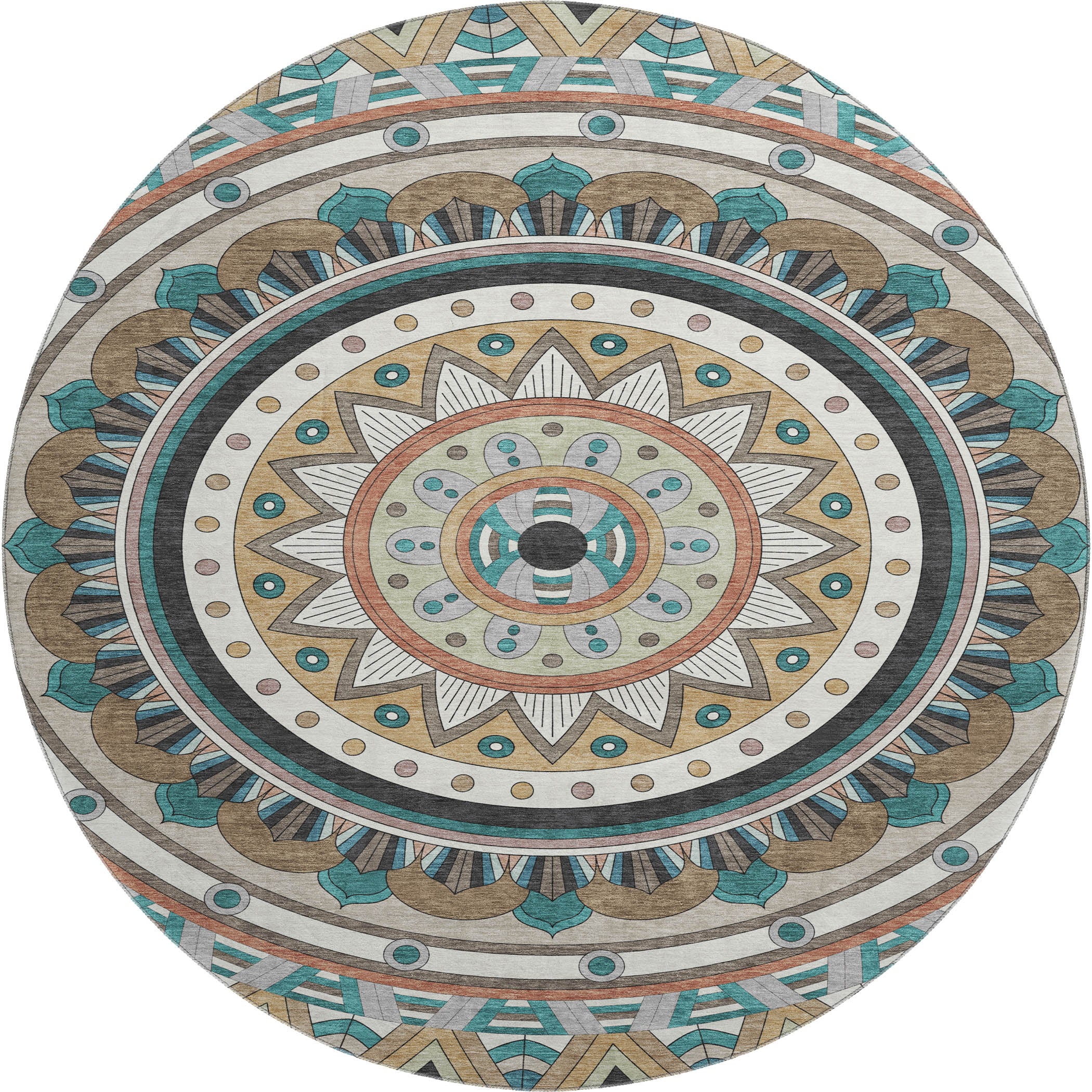 Split Machine Washable Transitional Taupe Brown Rug 8' x 8' #shape_Round