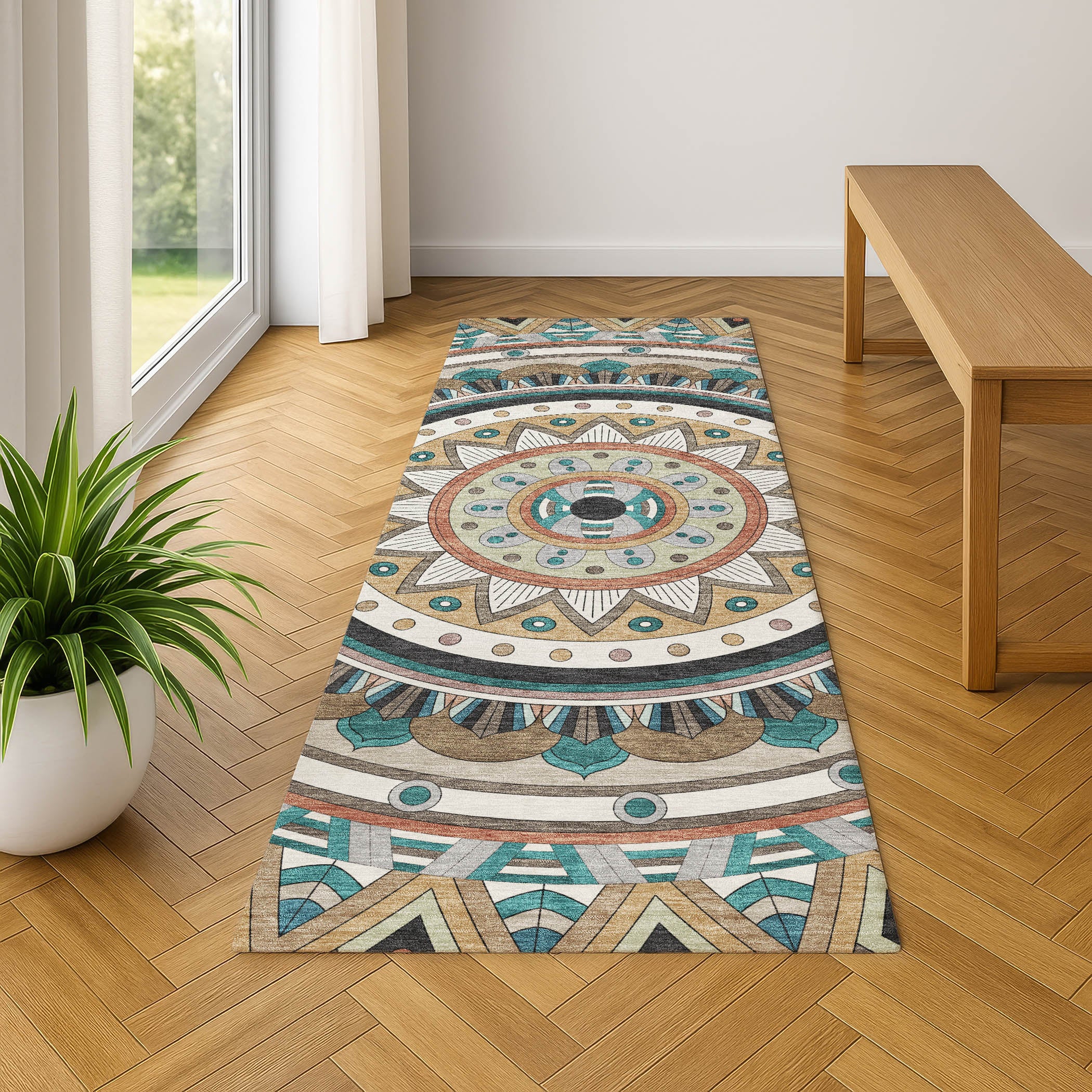 Split Machine Washable Transitional Taupe Brown Rug 2'3" x 7'6" #shape_Runner