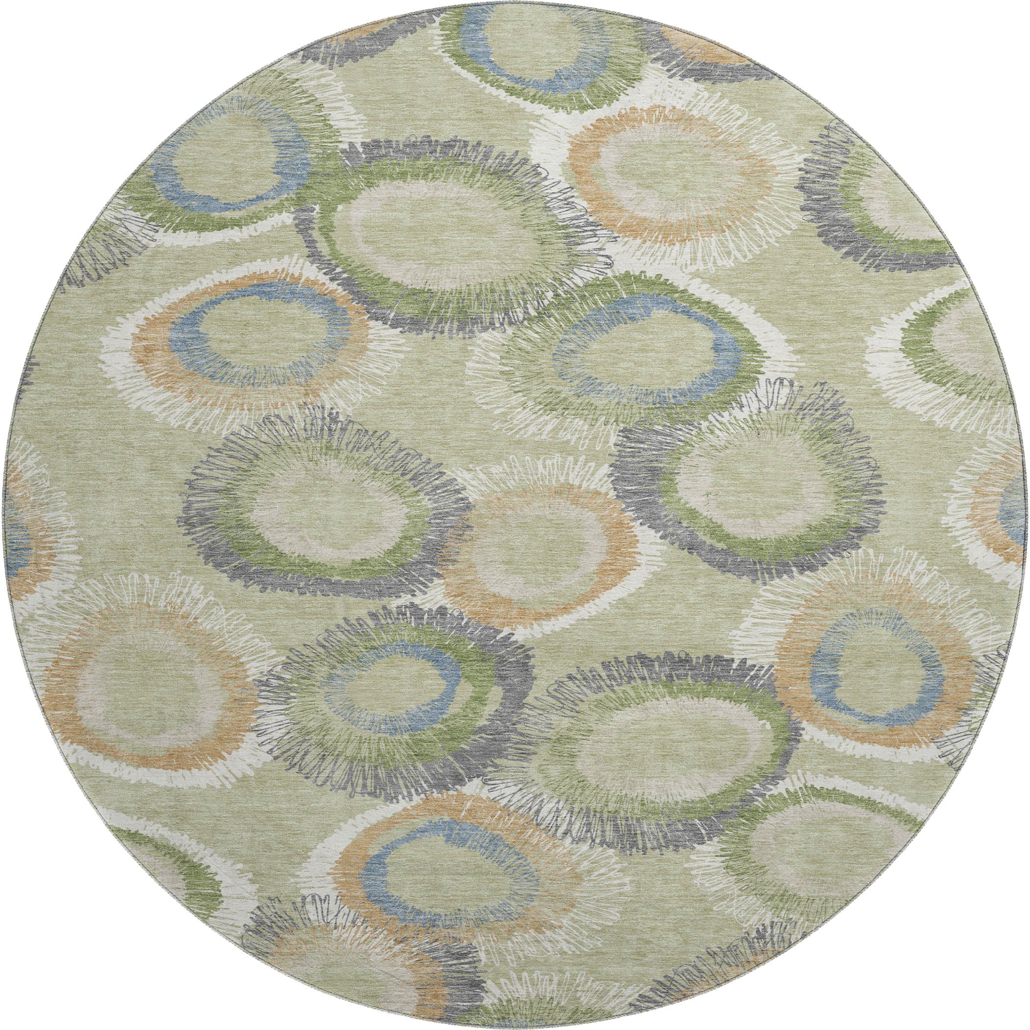 Kyoto Machine Washable Transitional Aloe Green Rug 8' x 8' #shape_Round