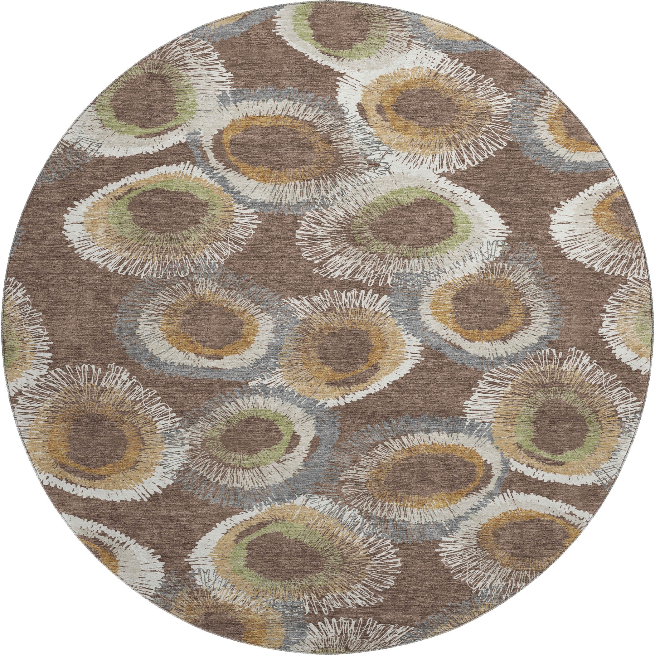 Kyoto Machine Washable Transitional Brown Rug 8' x 8' #shape_Round