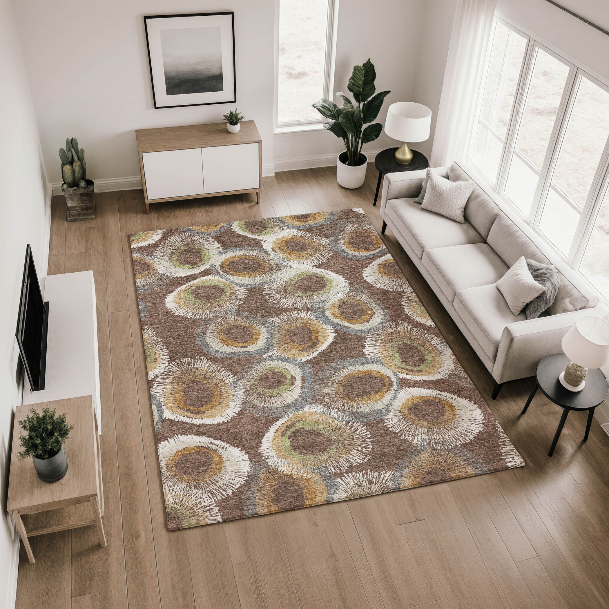 Kyoto Machine Washable Transitional Brown Rug 2'6" x 3'10" #shape_Rectangle