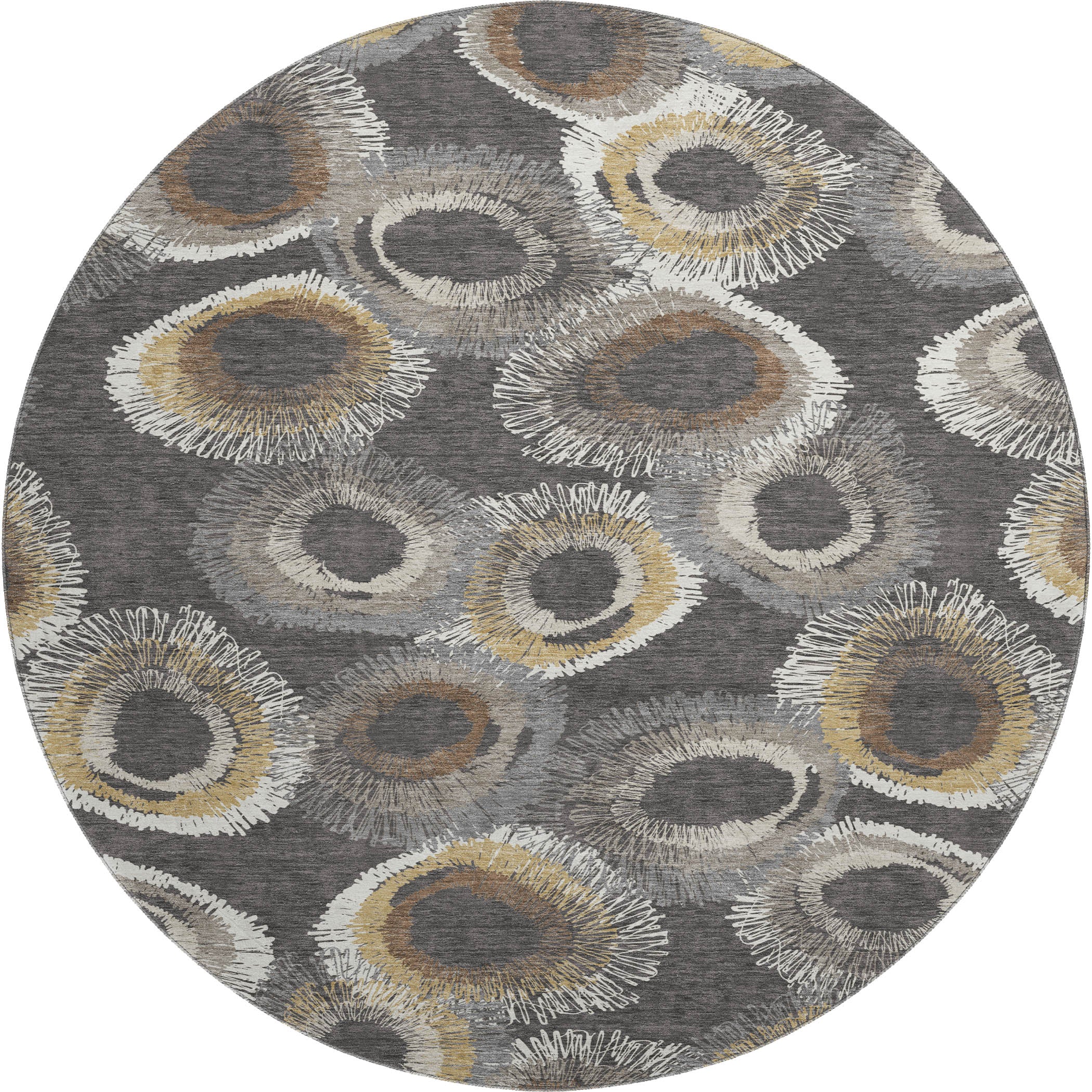 Kyoto Machine Washable Transitional Charcoal Gray Rug 8' x 8' #shape_Round