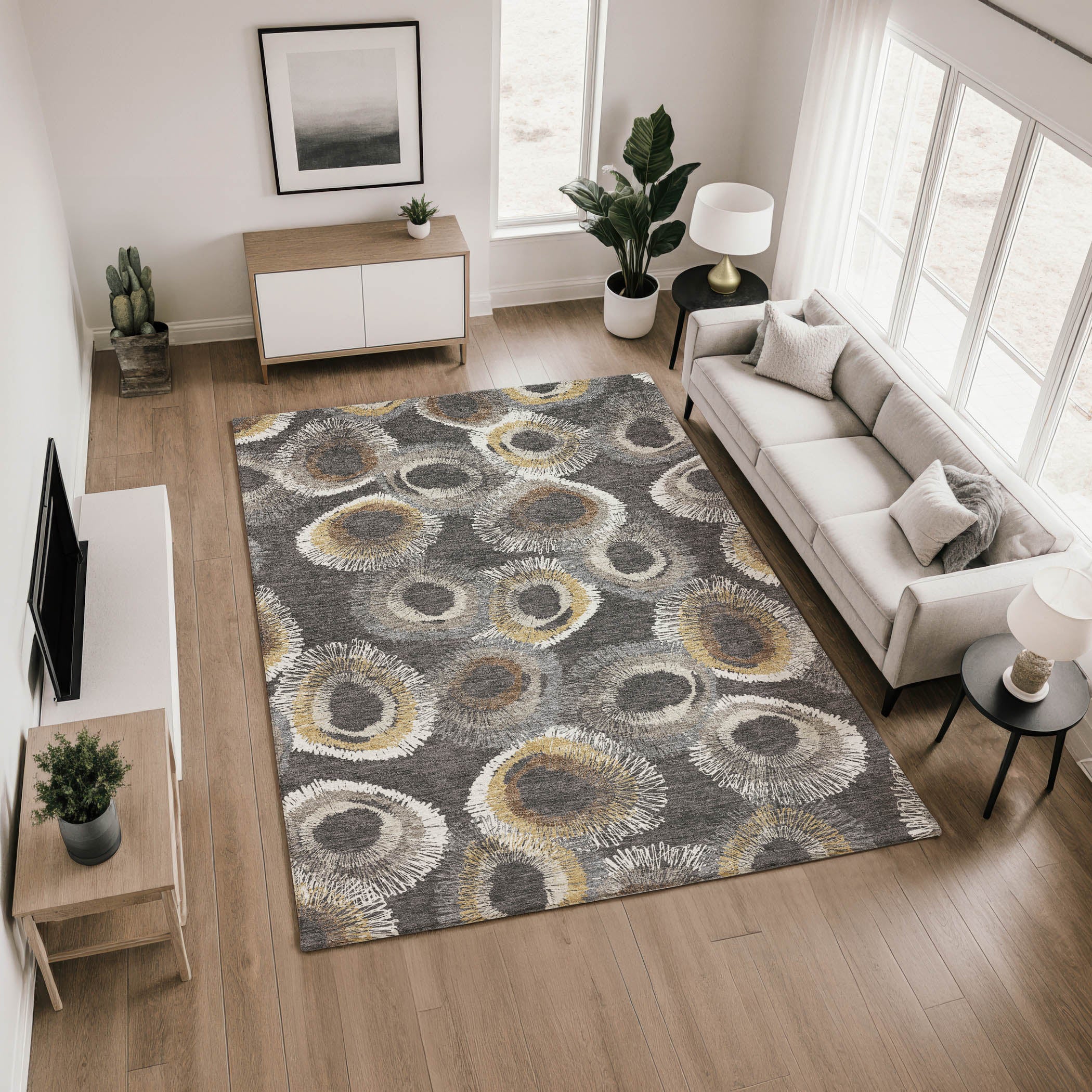 Kyoto Machine Washable Transitional Charcoal Gray Rug 2'6" x 3'10" #shape_Rectangle