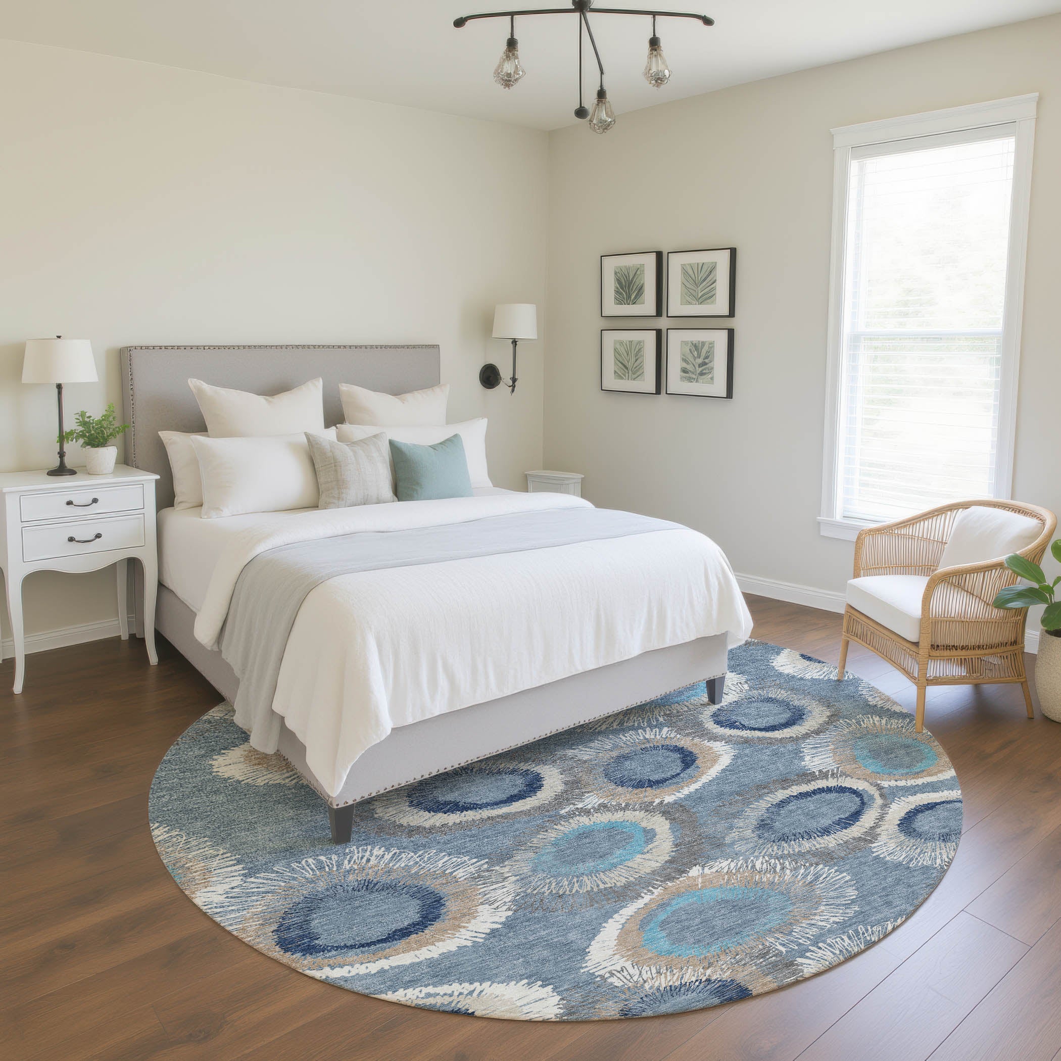 Kyoto Machine Washable Transitional Denim Blue Rug 8' x 8' #shape_Round
