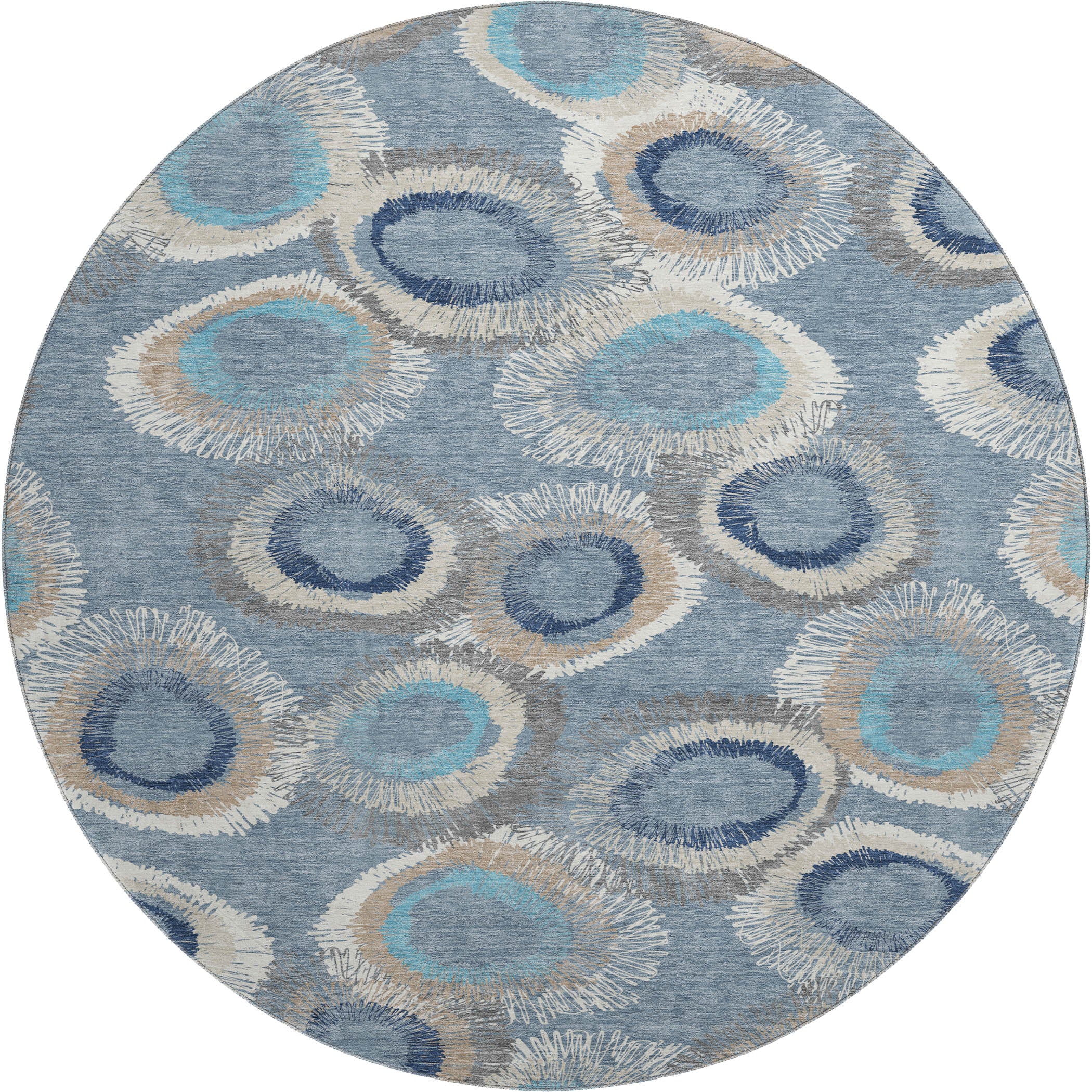 Kyoto Machine Washable Transitional Denim Blue Rug 8' x 8' #shape_Round