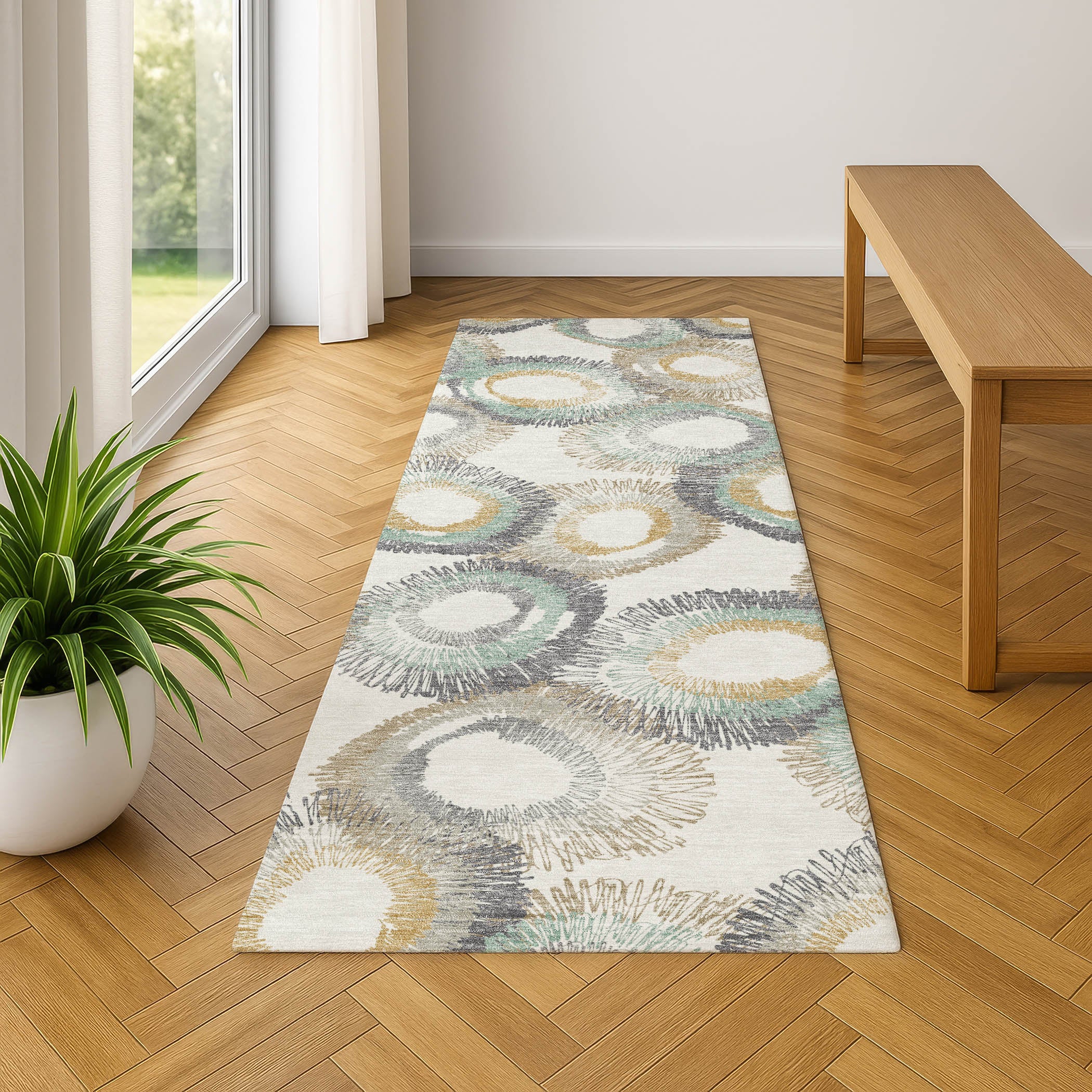 Kyoto Machine Washable Transitional Ivory Rug 2'3" x 7'6" #shape_Runner