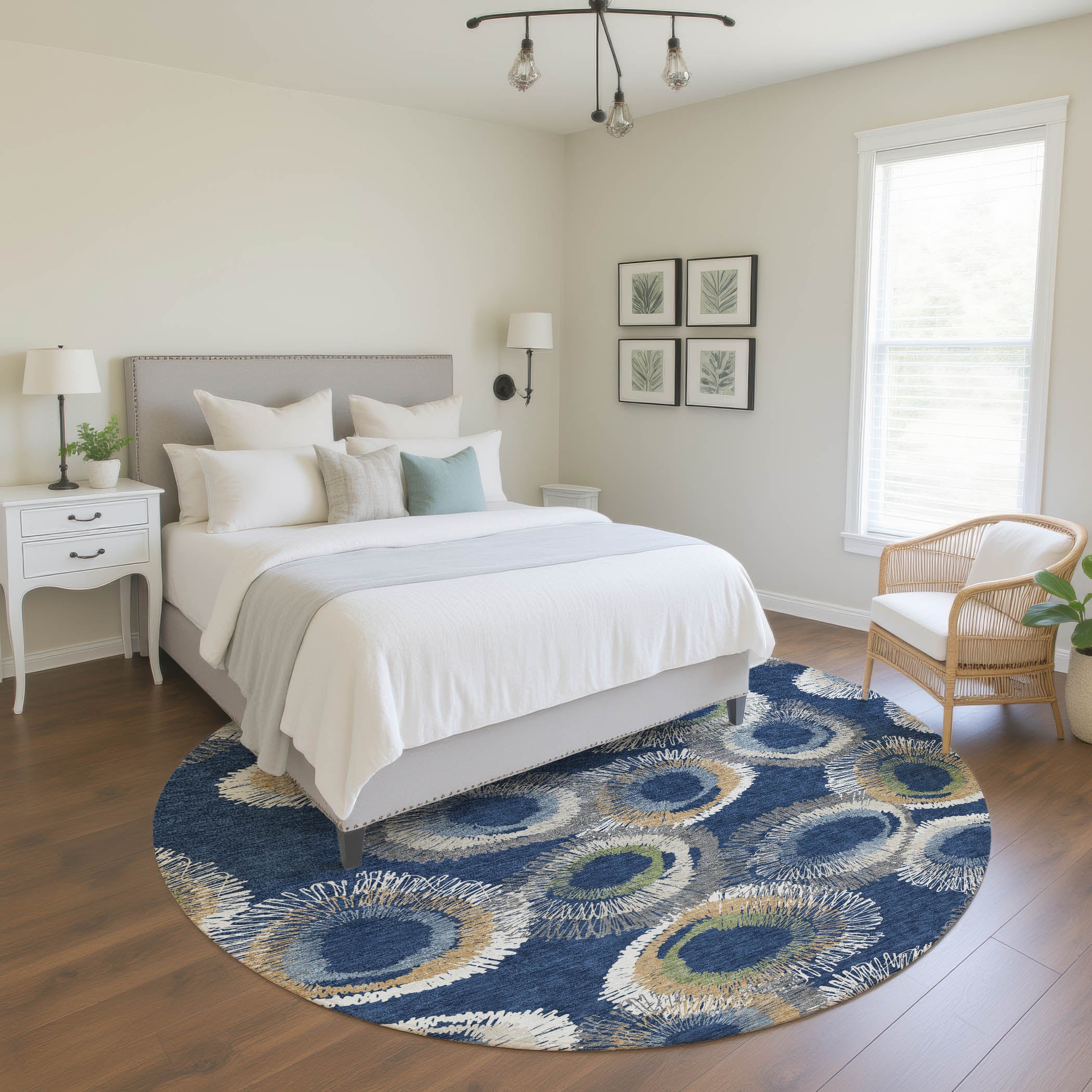 Kyoto Machine Washable Transitional Navy Blue Rug 8' x 8' #shape_Round