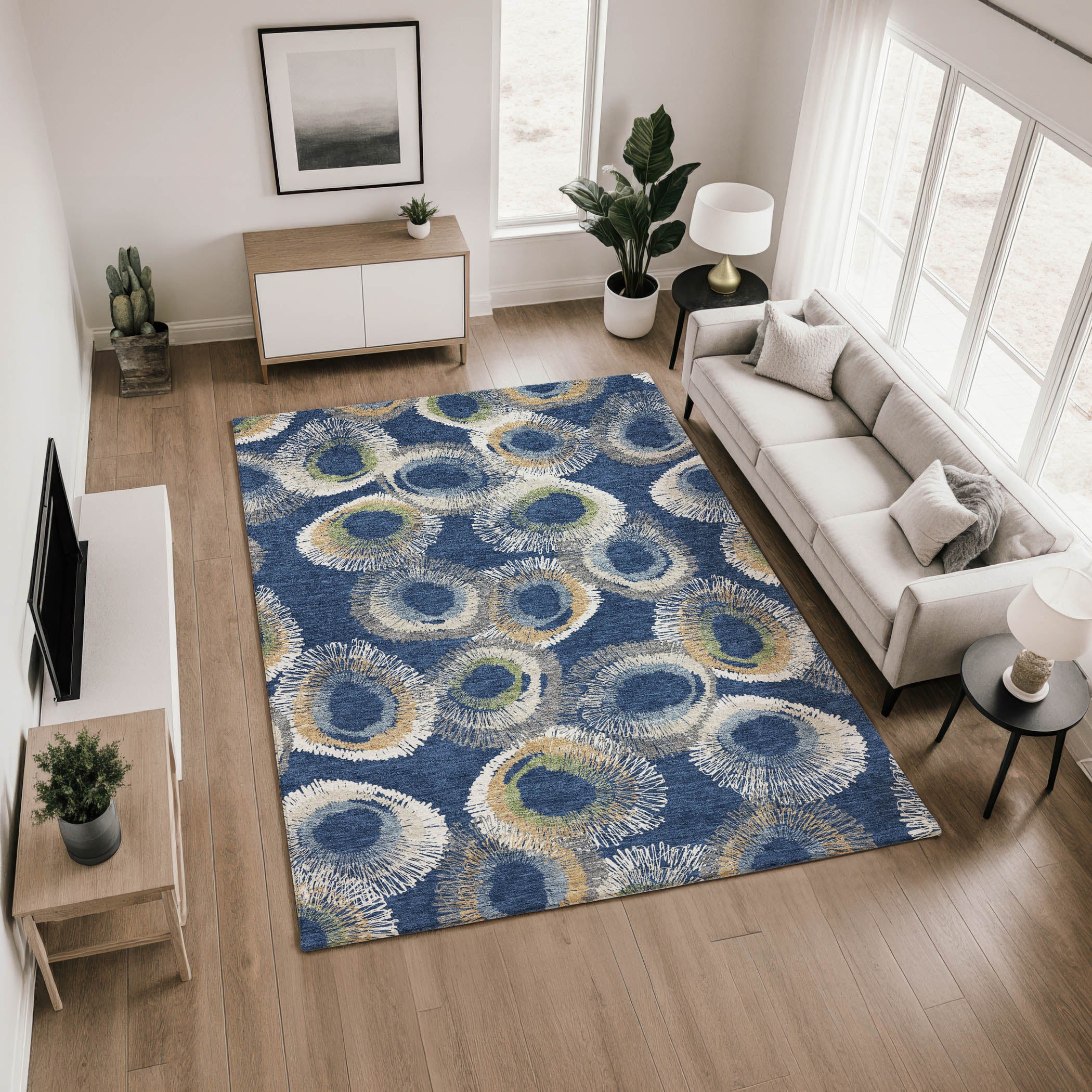 Kyoto Machine Washable Transitional Navy Blue Rug 2'6" x 3'10" #shape_Rectangle