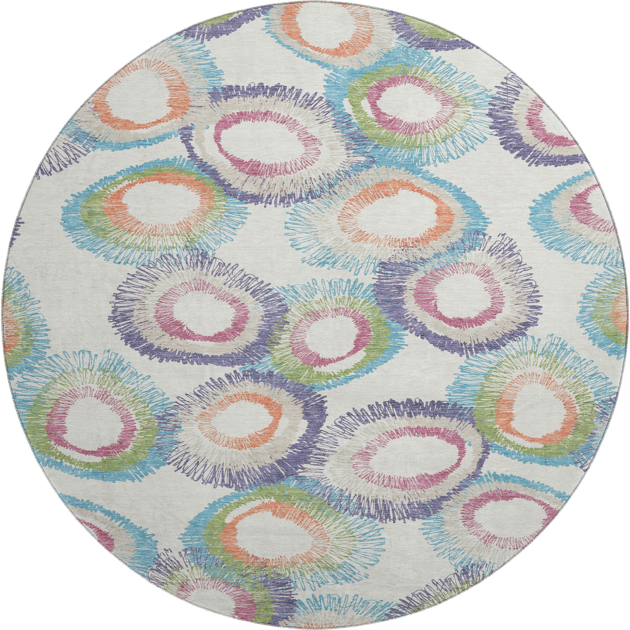 Kyoto Machine Washable Transitional Pearl Ivory Rug 8' x 8' #shape_Round