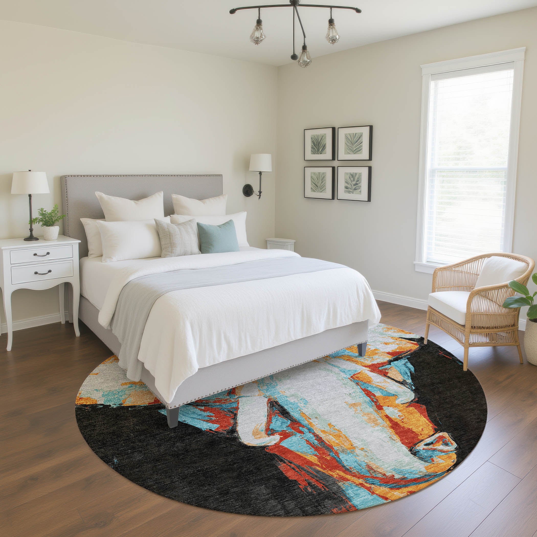 Queenstown Machine Washable Transitional Black Rug 8' x 8' #shape_Round