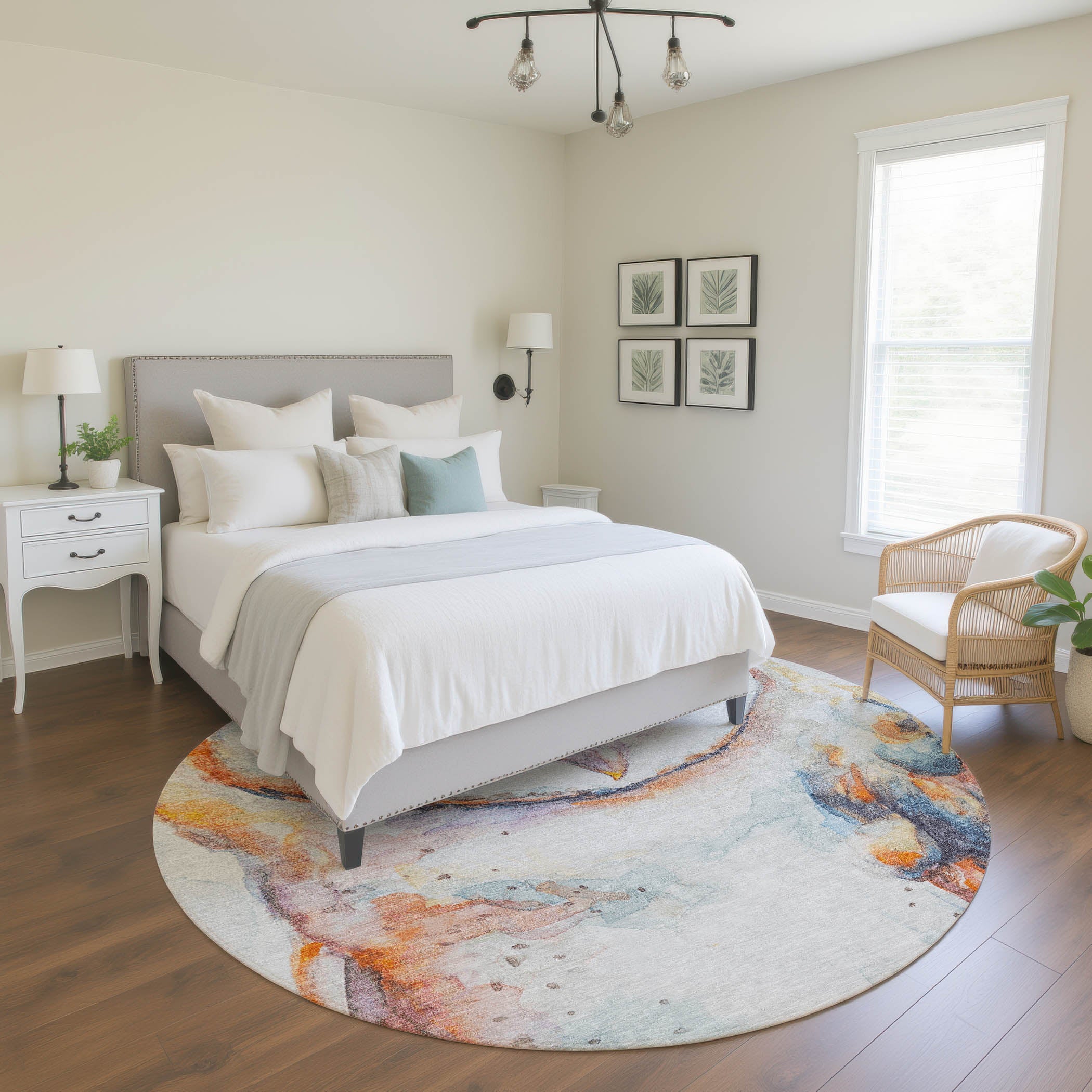 Bruges Machine Washable Transitional Ivory Rug 8' x 8' #shape_Round