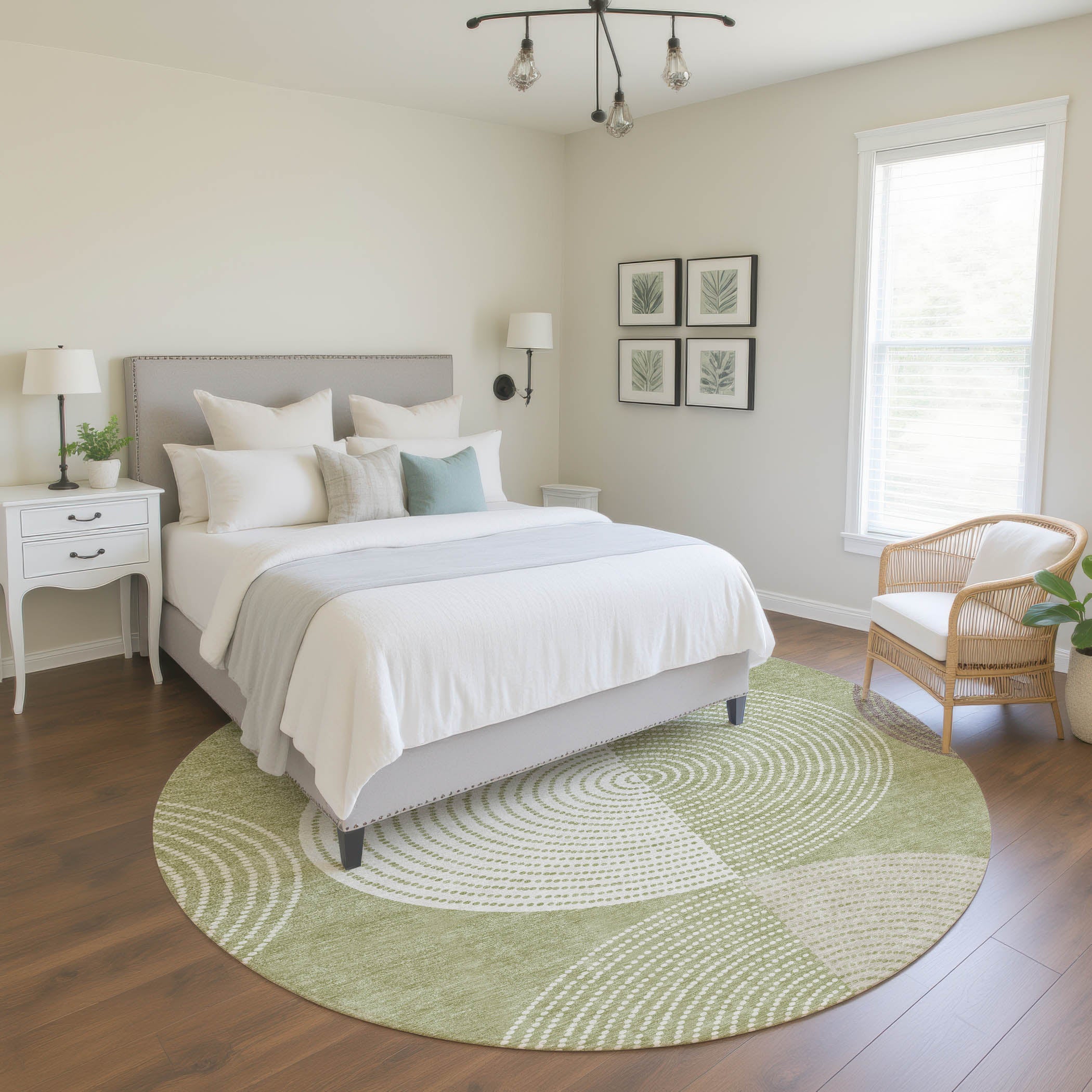Valletta Machine Washable Transitional Aloe Green Rug 8' x 8' #shape_Round