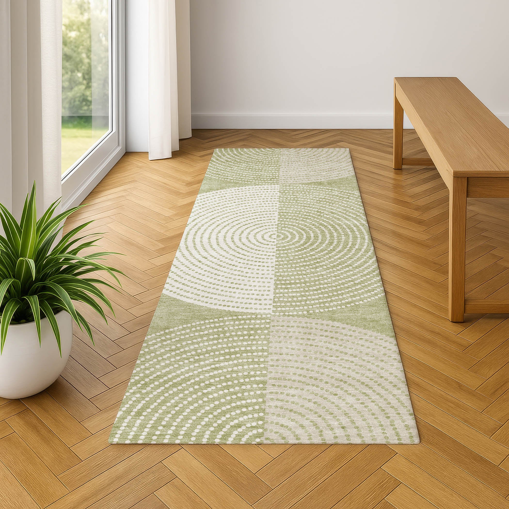 Valletta Machine Washable Transitional Aloe Green Rug 2'3" x 7'6" #shape_Runner