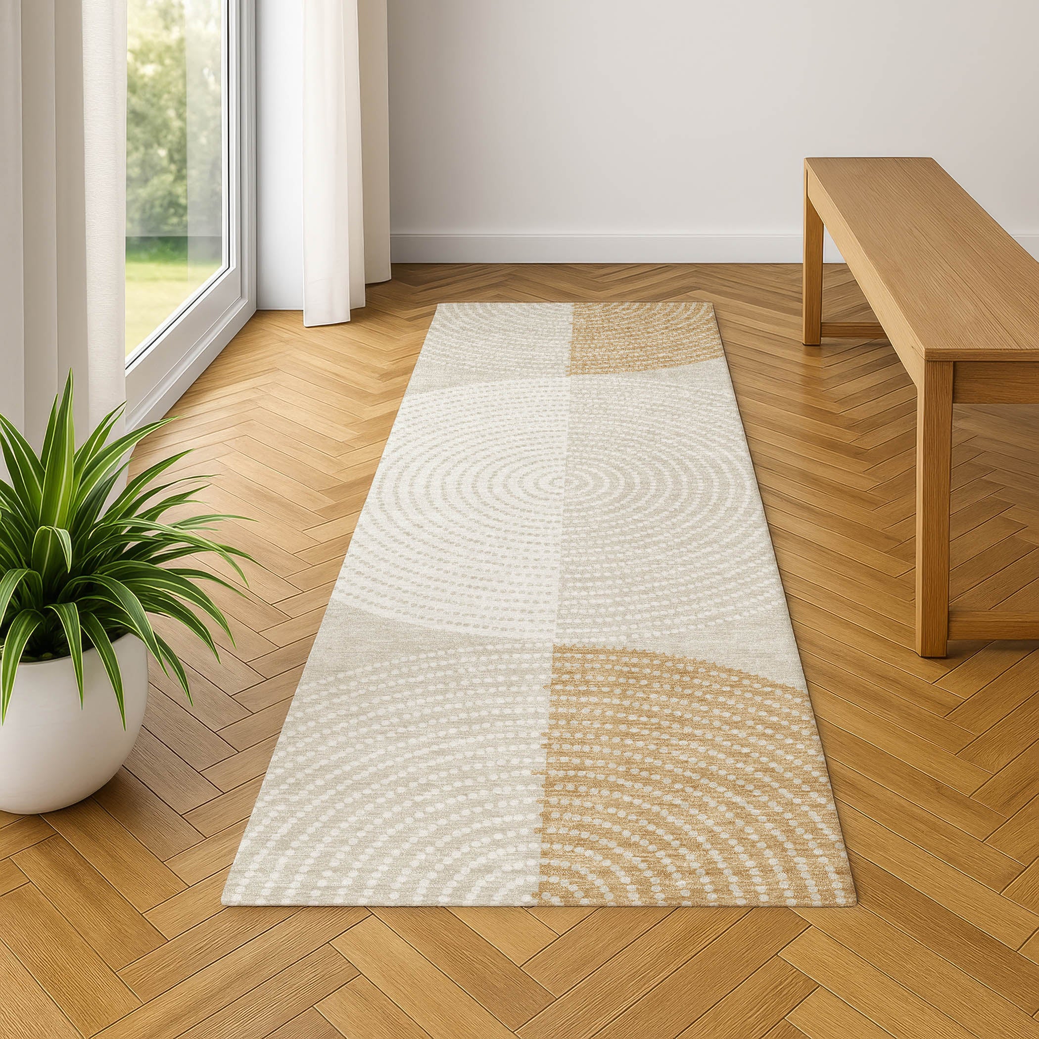 Valletta Machine Washable Transitional Beige Brown Rug 2'3" x 7'6" #shape_Runner
