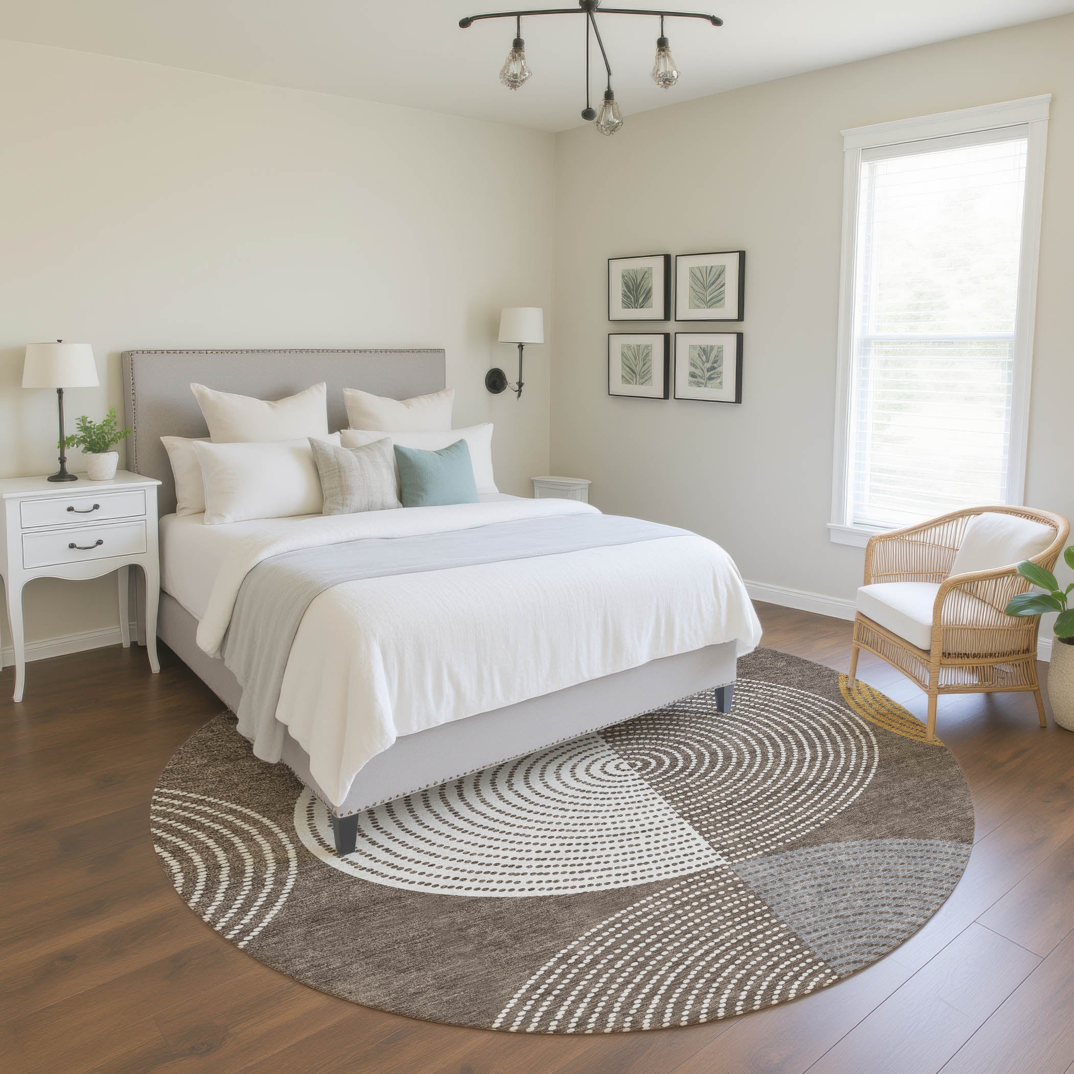 Valletta Machine Washable Transitional Brown Rug 8' x 8' #shape_Round