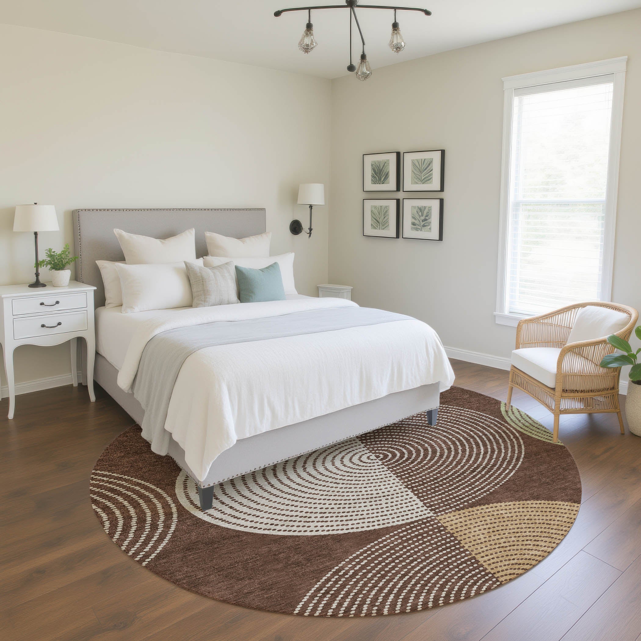 Valletta Machine Washable Transitional Chocolate Brown Rug 8' x 8' #shape_Round