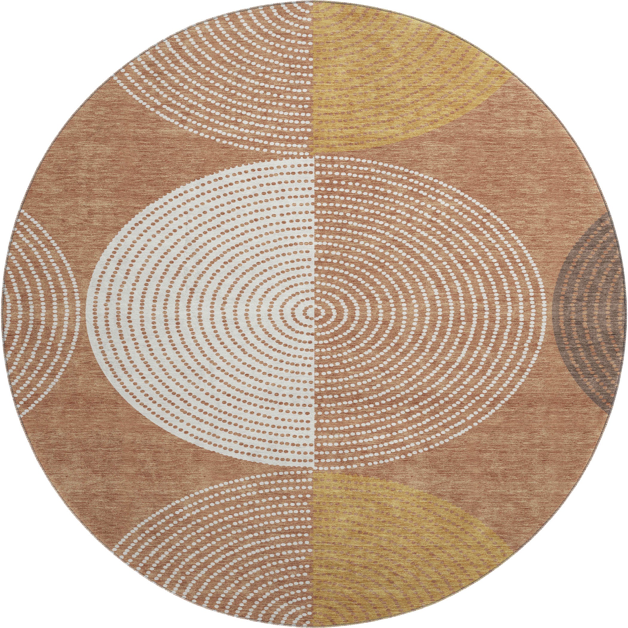 Valletta Machine Washable Transitional Copper Orange Rug 8' x 8' #shape_Round