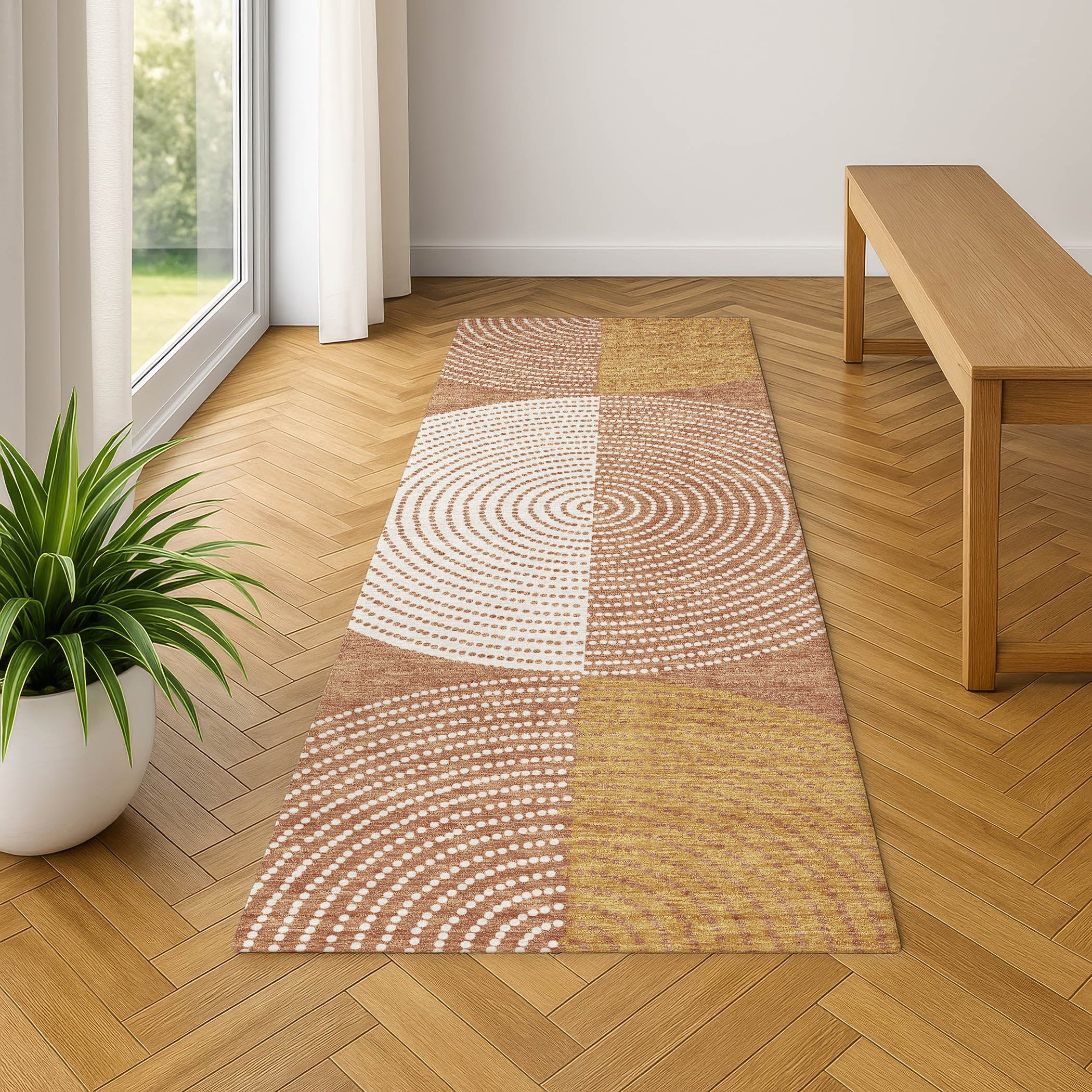 Valletta Machine Washable Transitional Copper Orange Rug 2'3" x 7'6" #shape_Runner