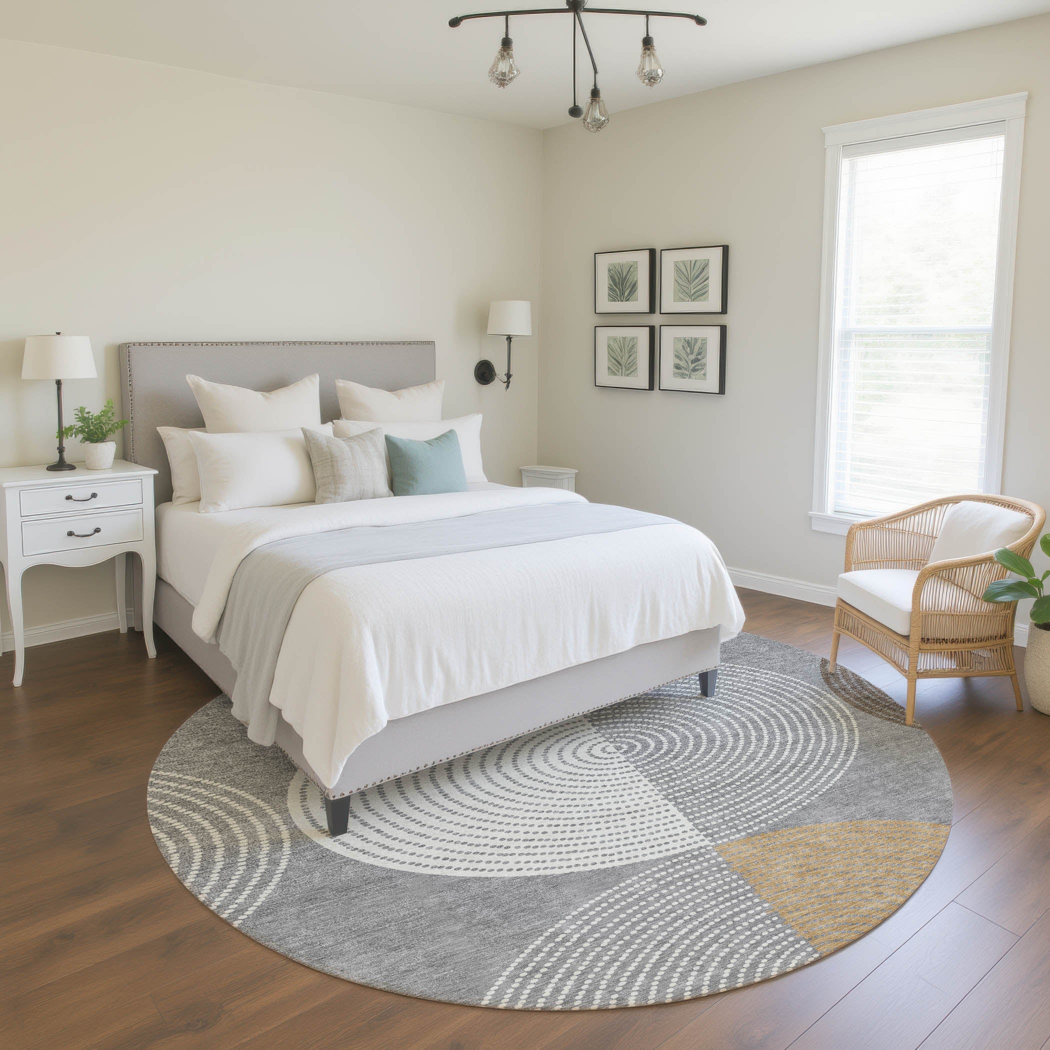 Valletta Machine Washable Transitional Gray Rug 8' x 8' #shape_Round